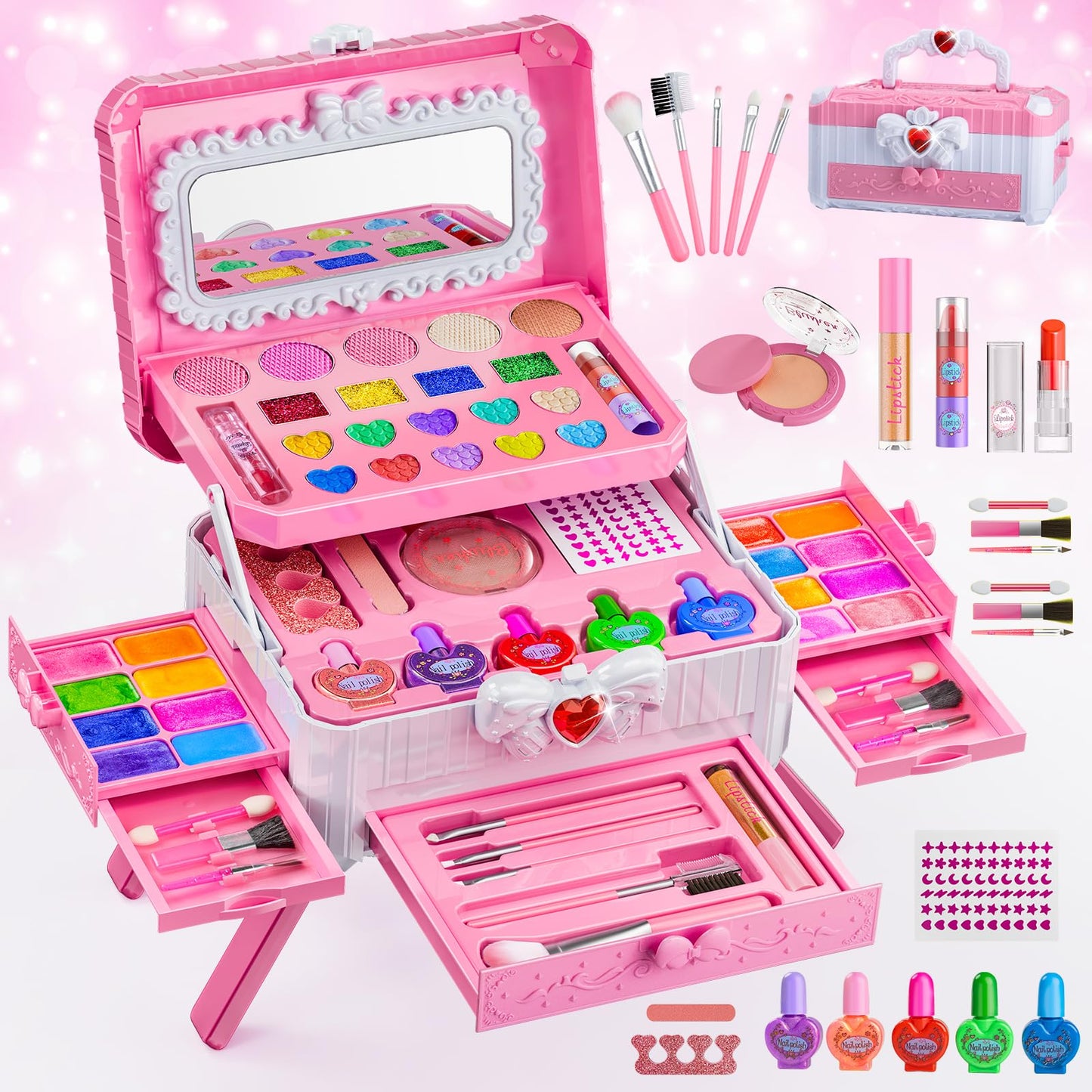 Mqsiuve Kids Makeup Sets for Girls – Washable, Mirror Dressing Table & Princess Kit (Ages 3–12)