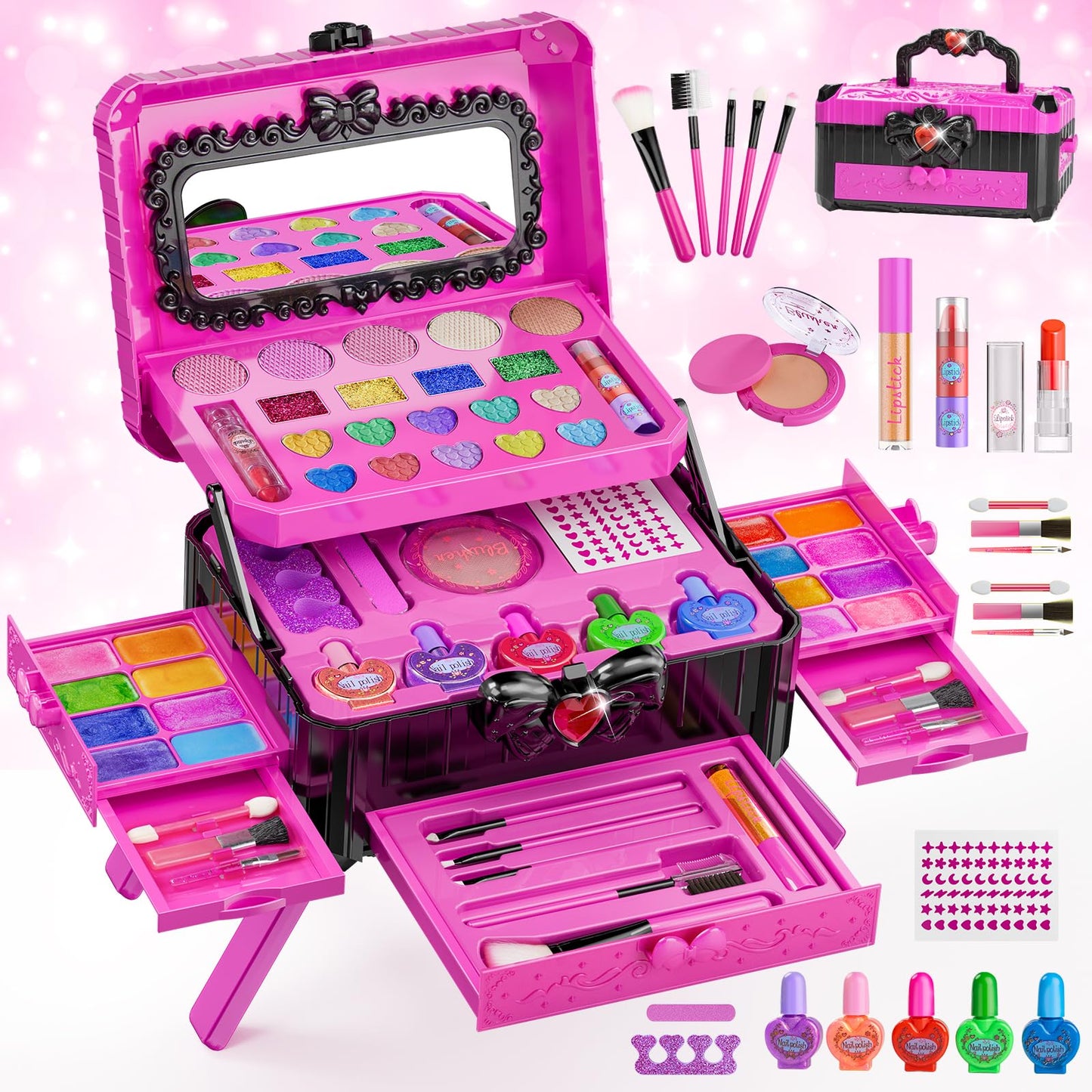 Mqsiuve Kids Makeup Sets for Girls – Washable Toy Makeup Kit with Mirror & Dressing Table (Ages 3-12)