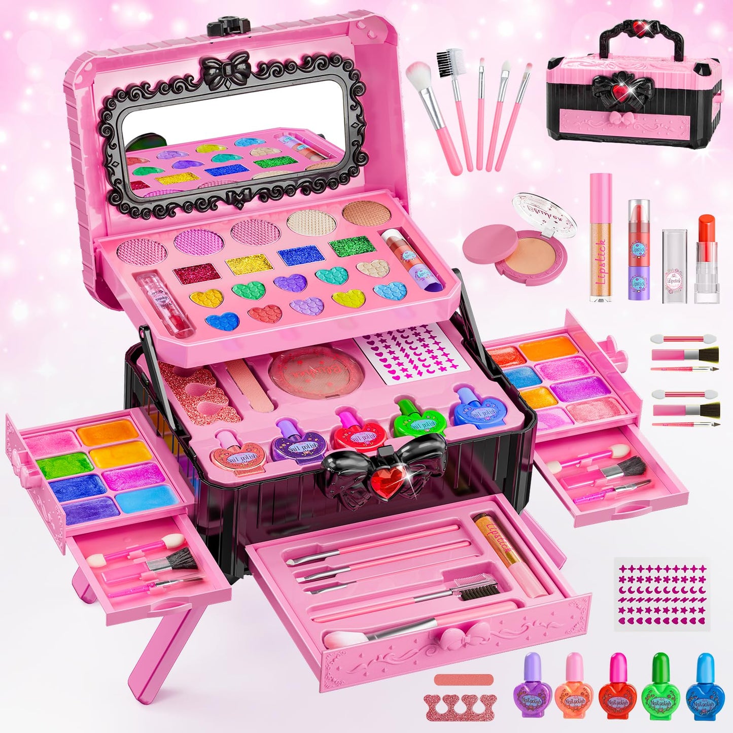 Mqsiuve Kids Makeup Sets – Real Washable Princess Toys with Mirror & Dressing Table Stand