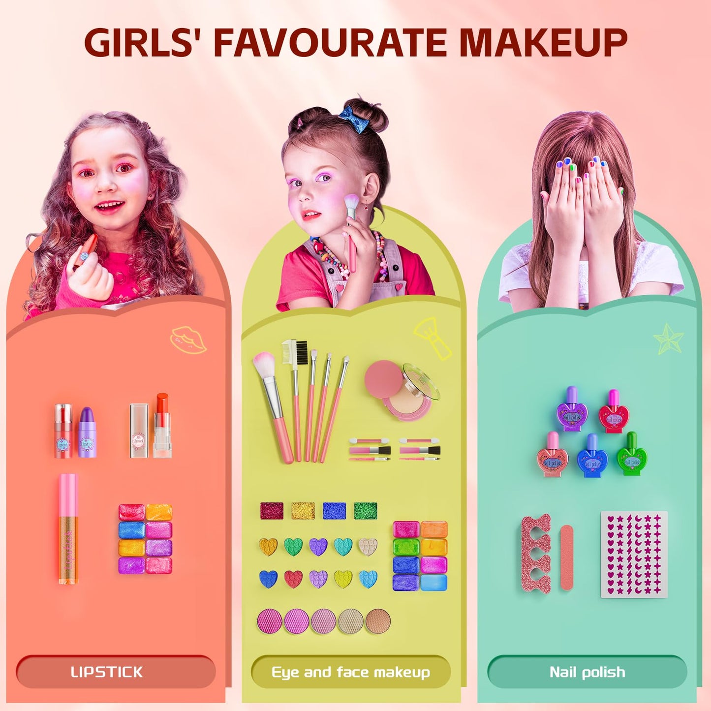 Mqsiuve Kids Makeup Sets – Real Washable Princess Toys with Mirror & Dressing Table Stand