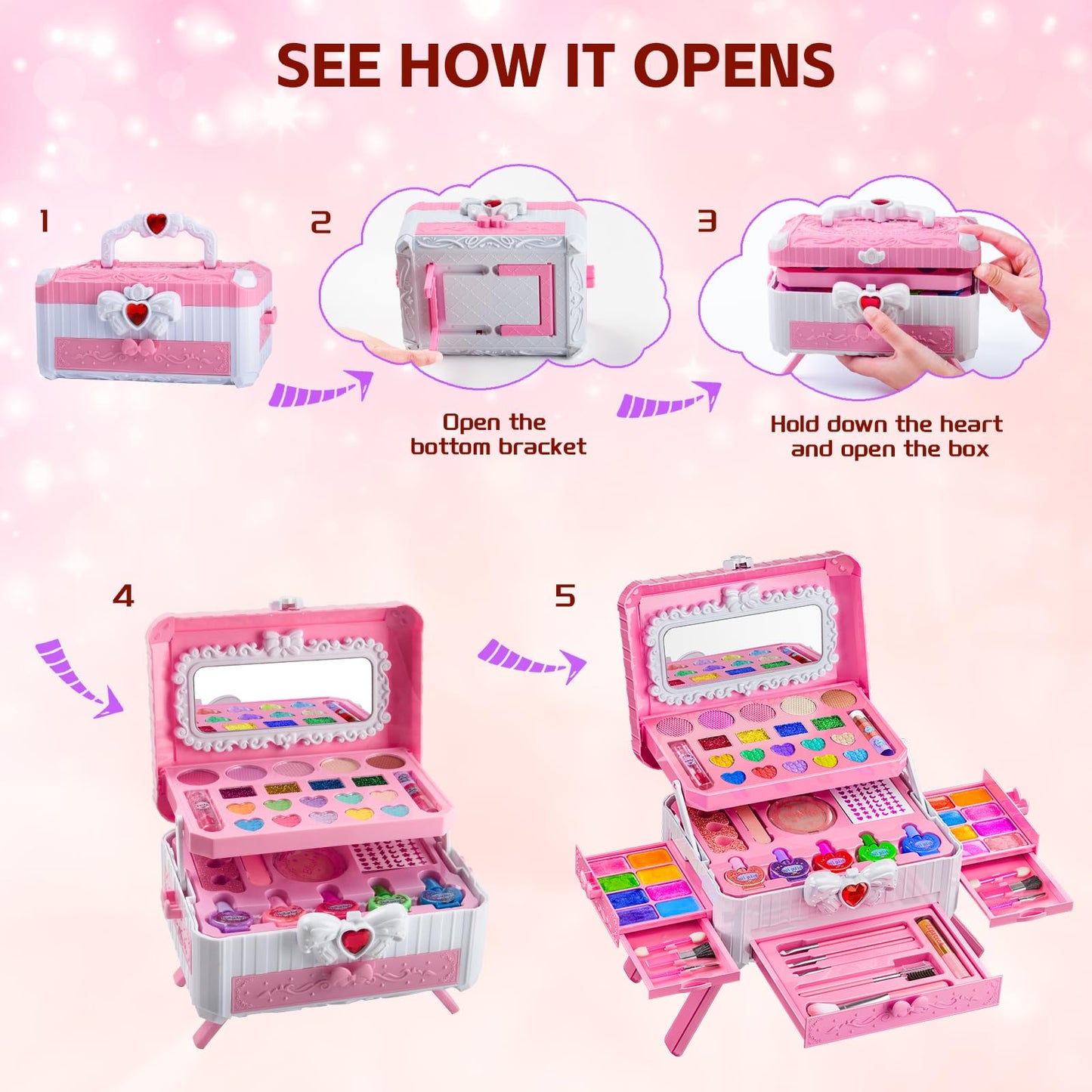 Mqsiuve Kids Makeup Sets for Girls – Washable, Mirror Dressing Table & Princess Kit (Ages 3–12)