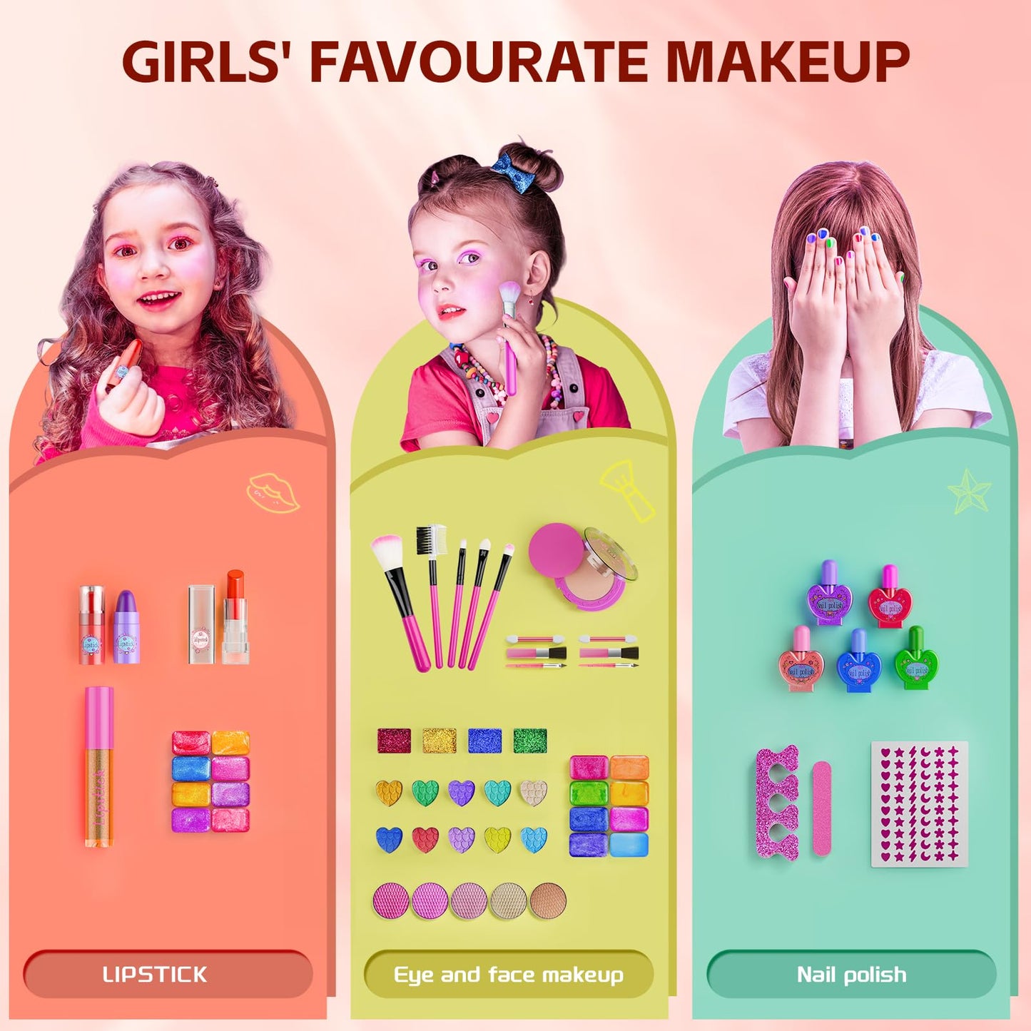 Mqsiuve Kids Makeup Sets for Girls – Washable Toy Makeup Kit with Mirror & Dressing Table (Ages 3-12)