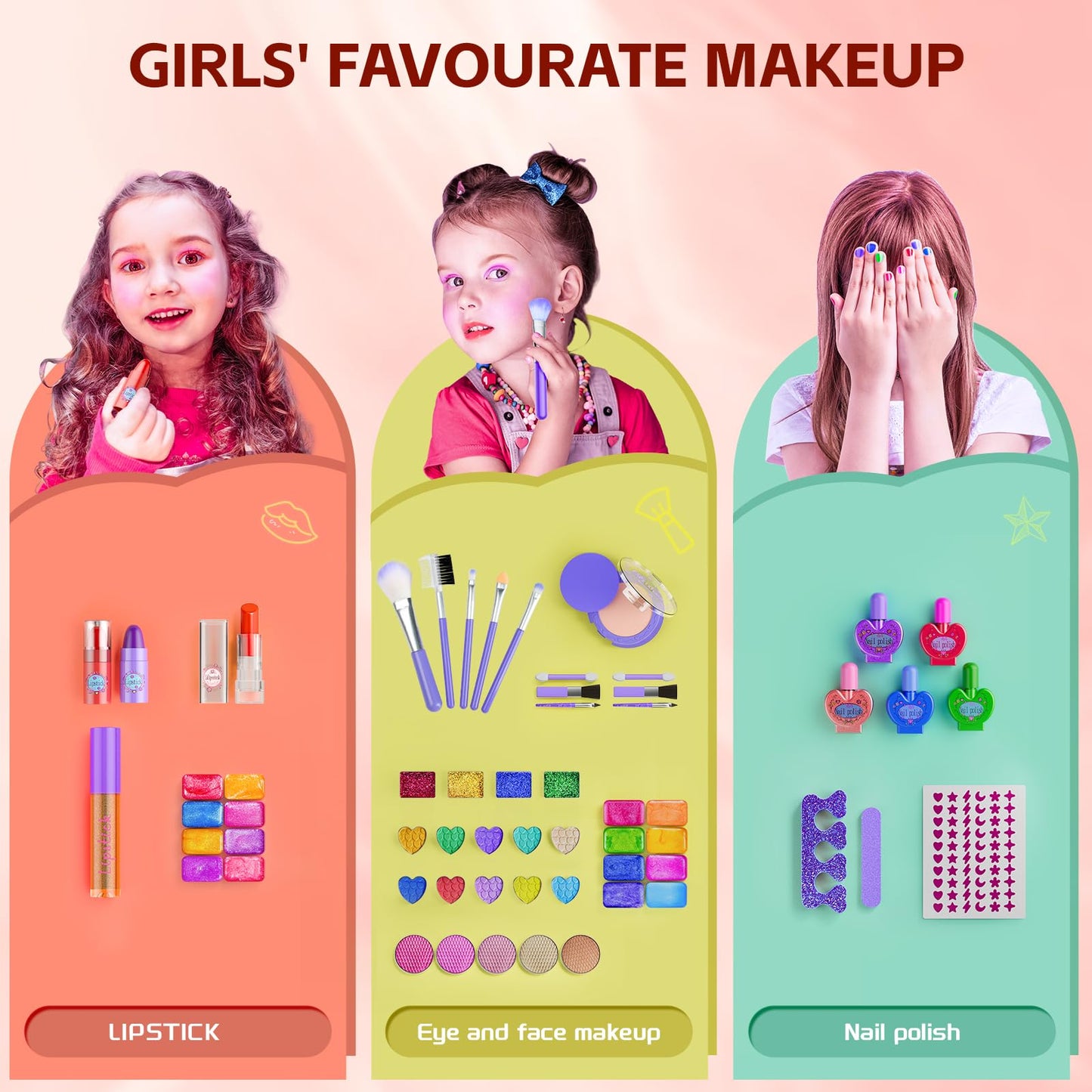 Mqsiuve Kids Makeup Sets for Girls – Washable Princess Kit with Mirror & Dressing Table Stand (Ages 3–12)