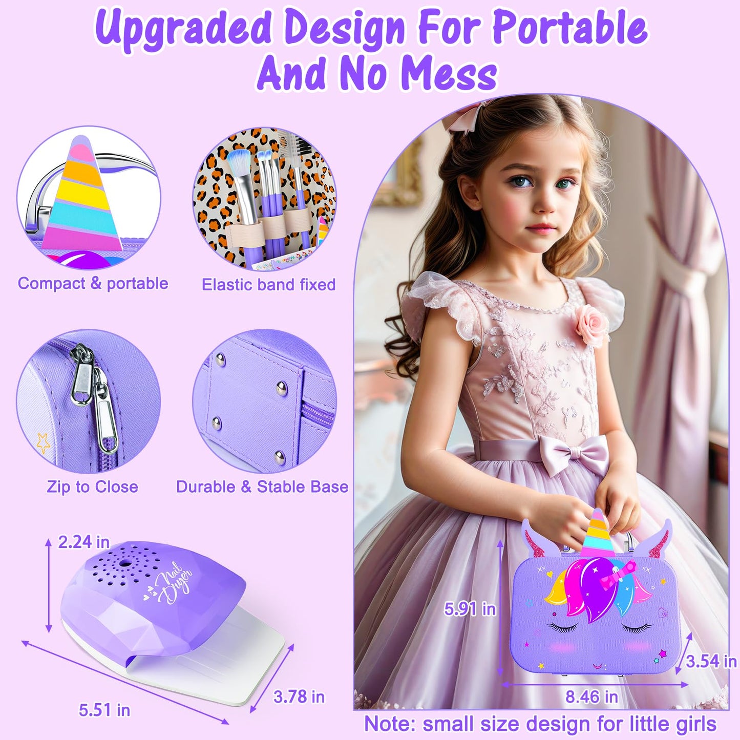 Mqsiuve Kids Makeup Kit for Girls – 2-in-1 Washable Makeup Toys, Nail Art Kit & Case (Purple)