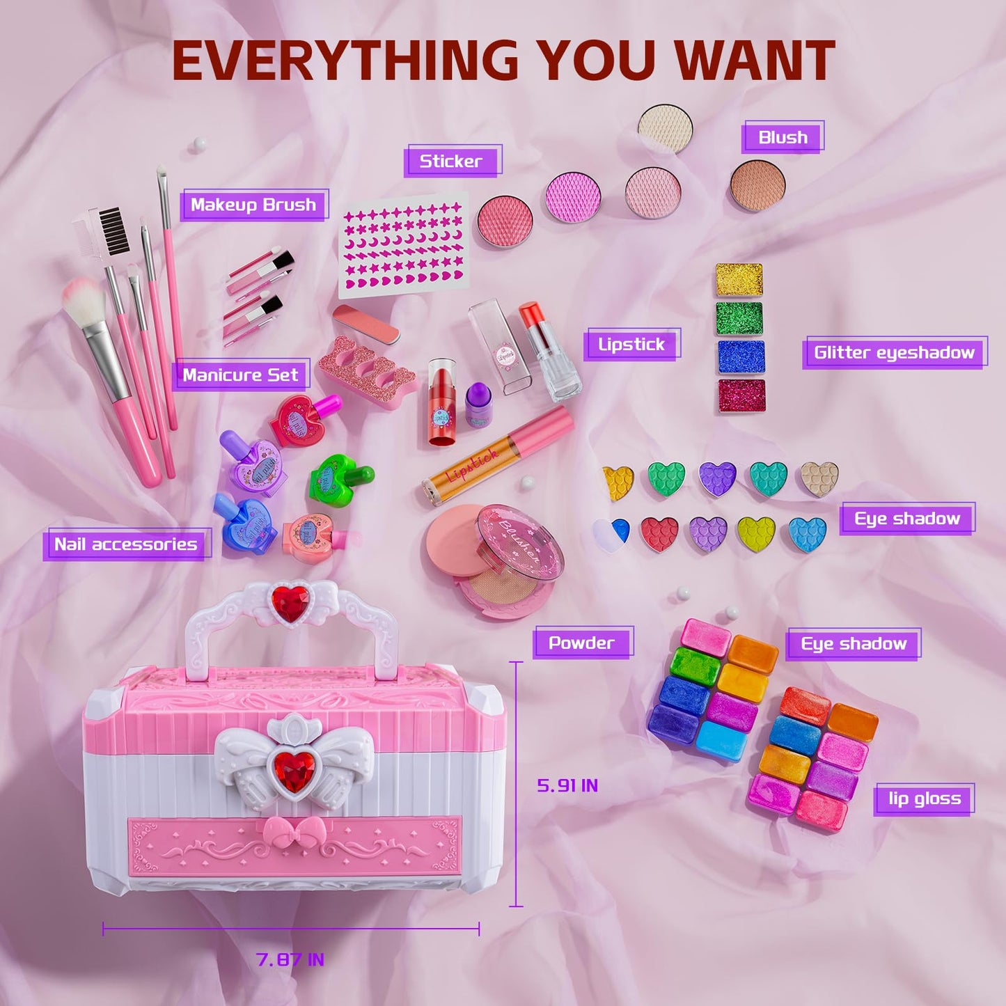 Mqsiuve Kids Makeup Sets for Girls – Washable, Mirror Dressing Table & Princess Kit (Ages 3–12)