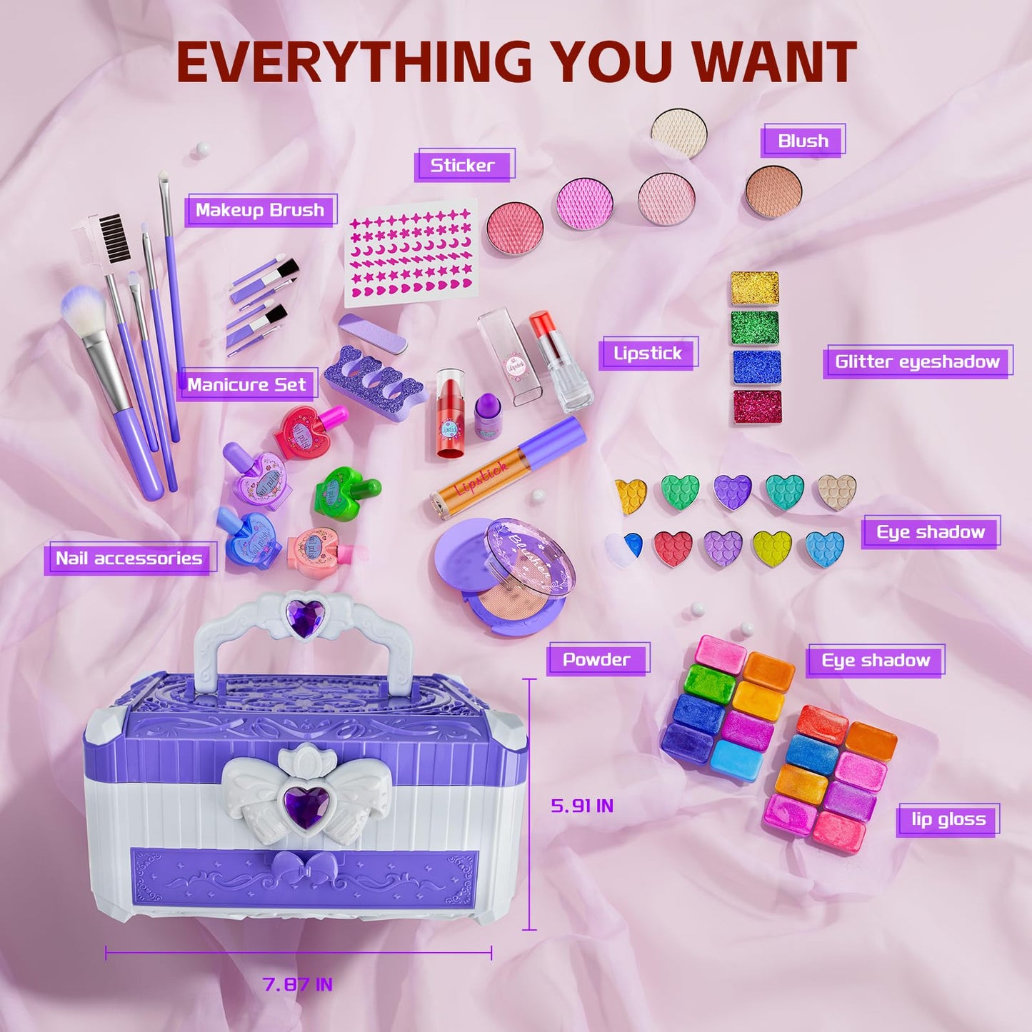 Mqsiuve Kids Makeup Sets for Girls – Washable Princess Kit with Mirror & Dressing Table Stand (Ages 3–12)