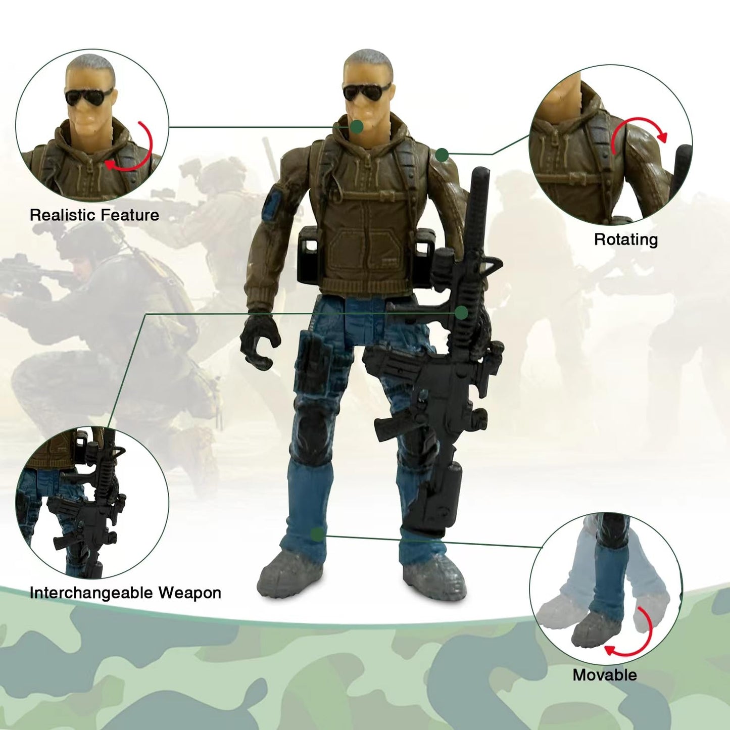 MQSTARSRISE Army Men Action Figures – 6-Pack Military Toy Set for Boys 4–7 with Weapons