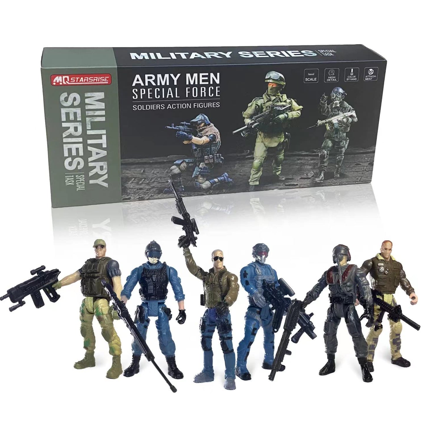MQSTARSRISE Army Men Action Figures – 6-Pack Military Toy Set for Boys 4–7 with Weapons
