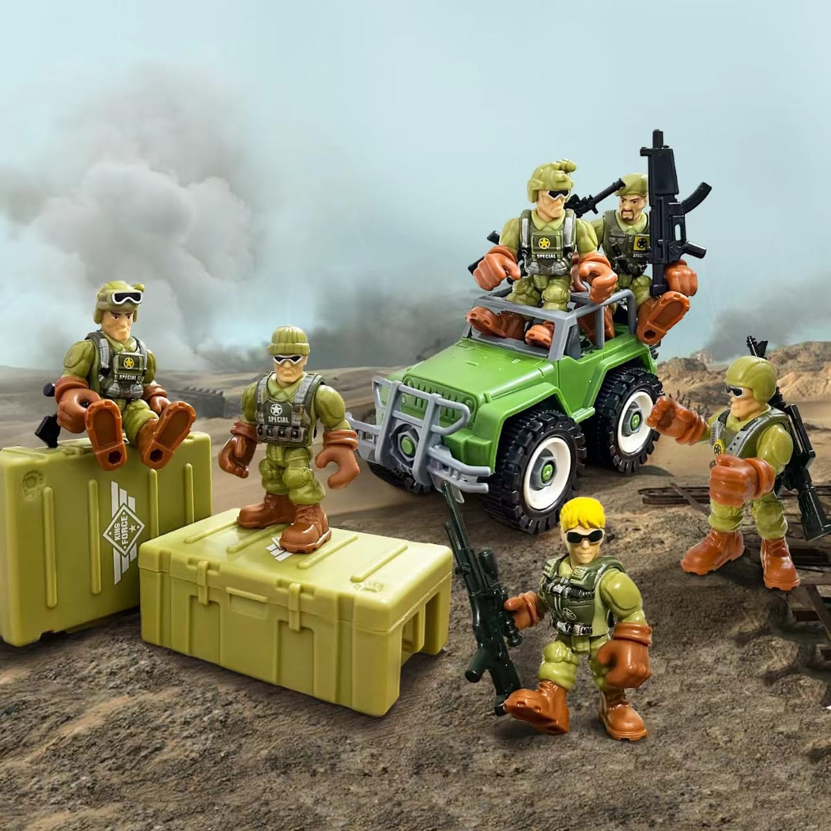 MQSTARSRISE Army Men Playset – 6 Soldiers, Truck & DIY Assembly