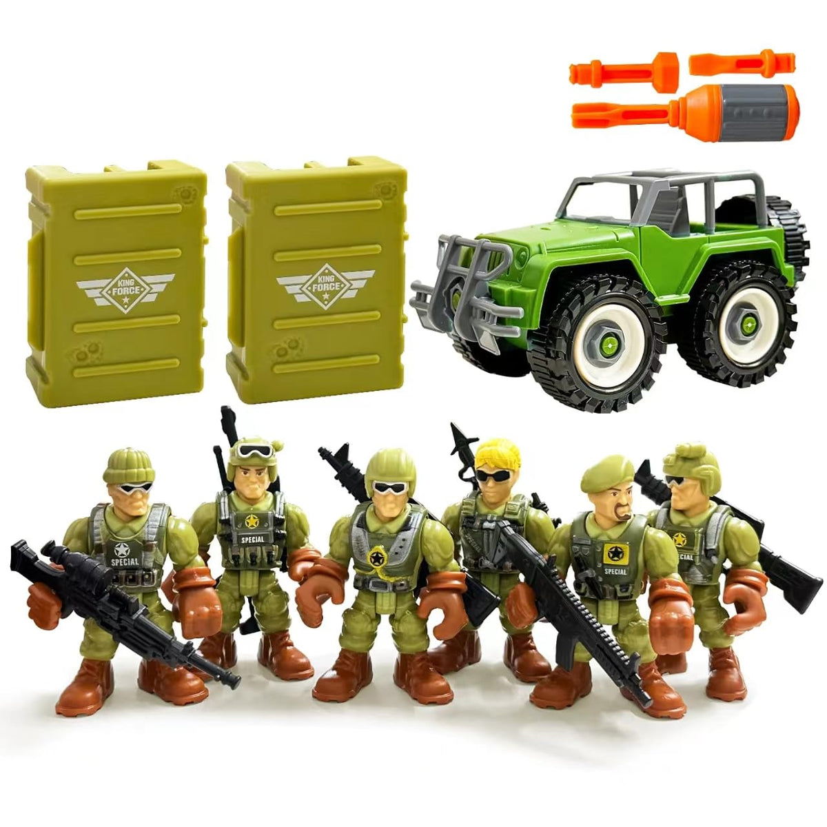 MQSTARSRISE Army Men Playset – 6 Soldiers, Truck & DIY Assembly