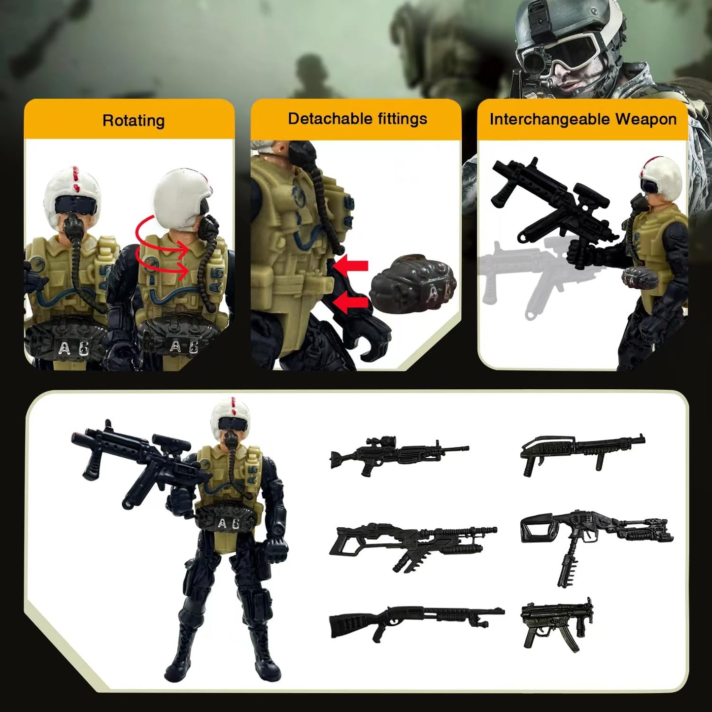 MQSTARSRISE Army Men Toy Set for Boys 4-7 — Detachable Figures & Weapons Playset