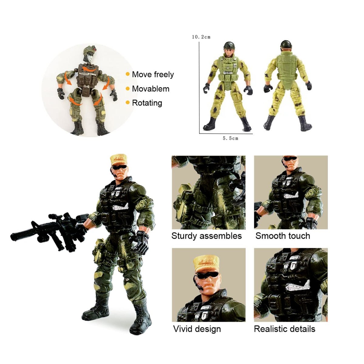 MQSTARSRISE Army Men Action Figures – Poseable 4-Inch Soldier Toys for Boys Aged 4-7