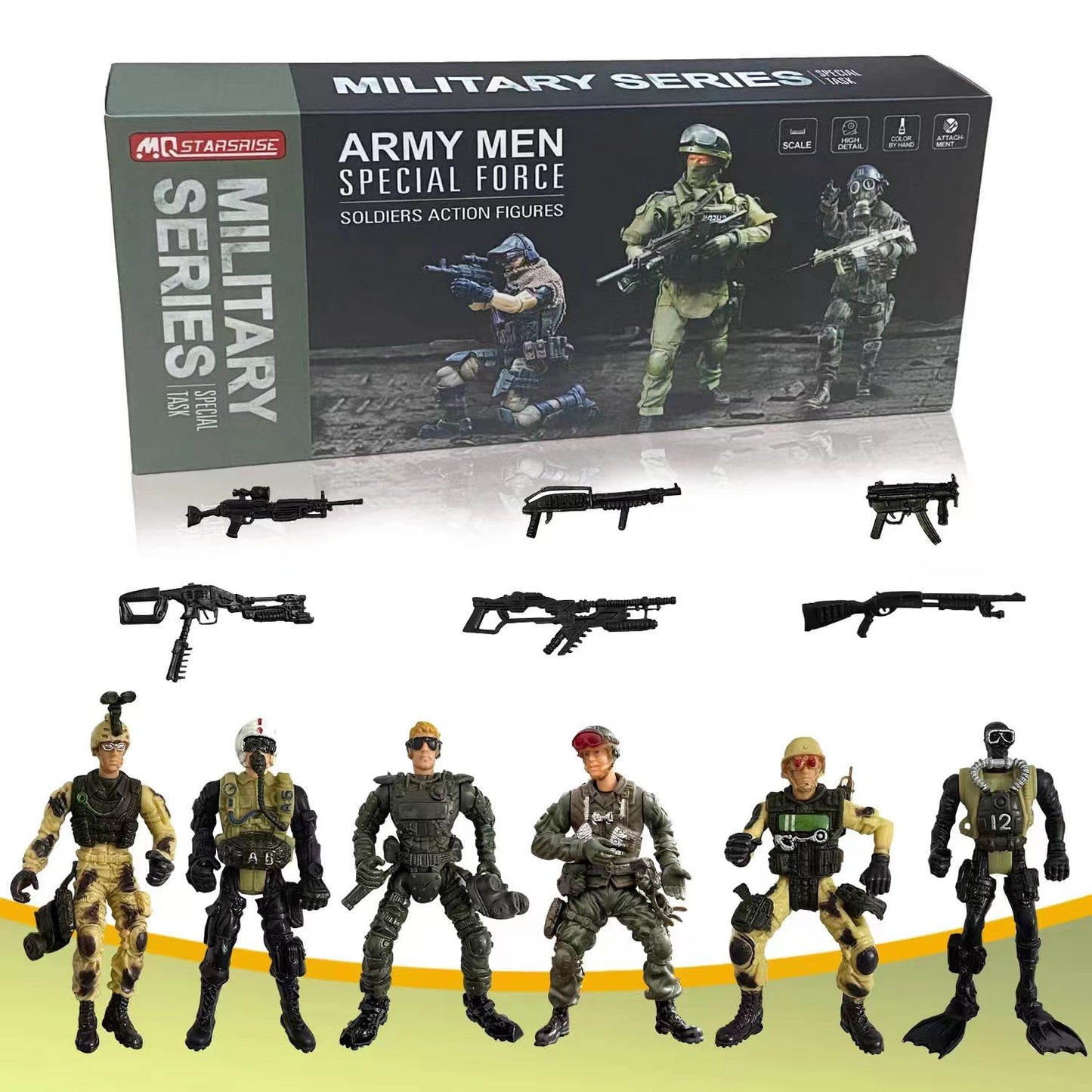 MQSTARSRISE Army Men Toy Set for Boys 4-7 — Detachable Figures & Weapons Playset