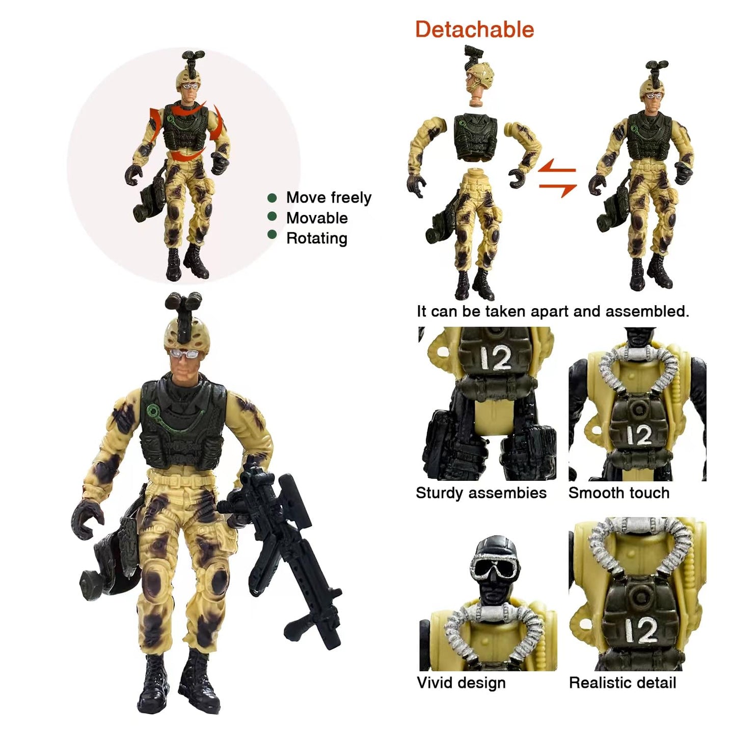 MQSTARSRISE Army Men Toy Set for Boys 4-7 — Detachable Figures & Weapons Playset