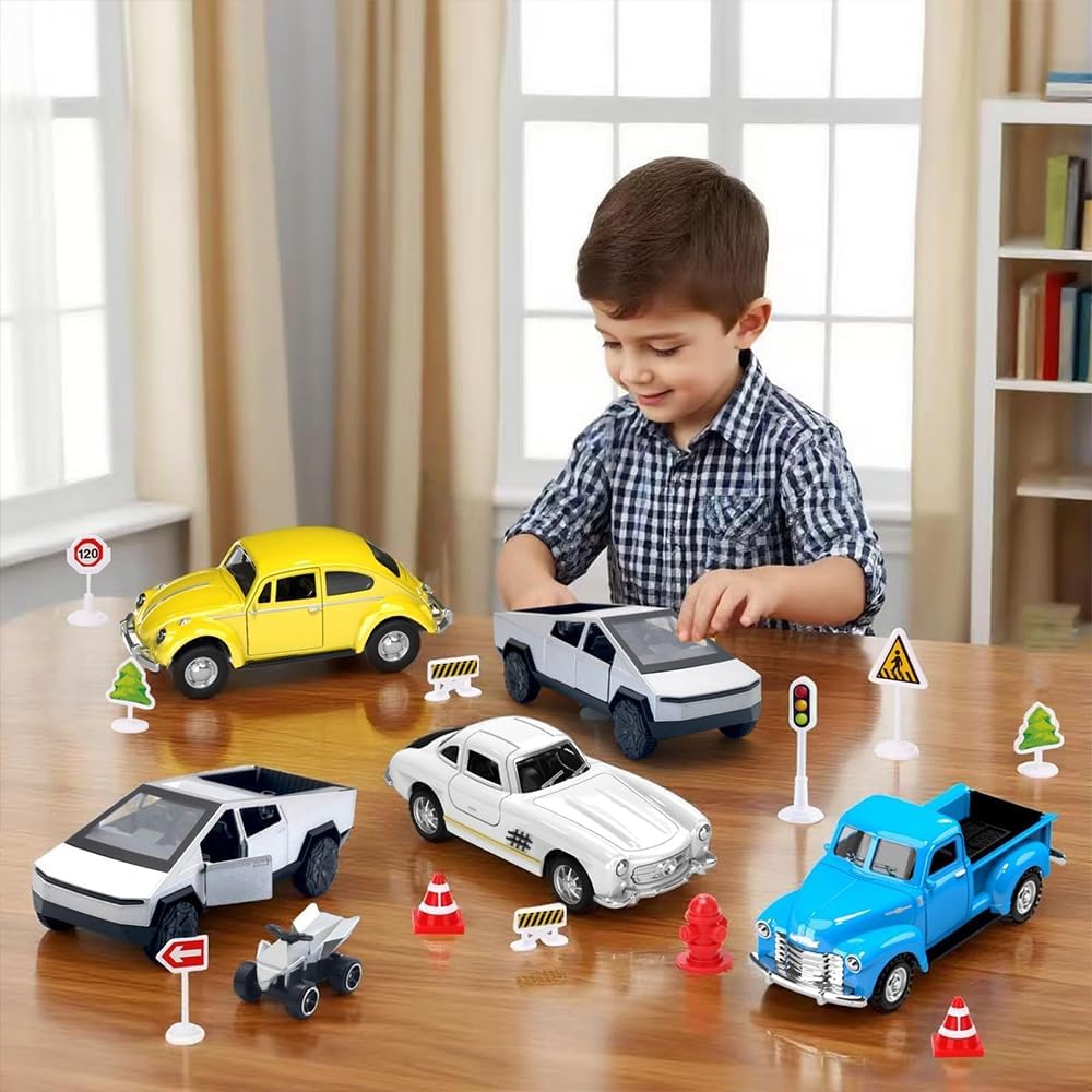 Mquduo Little Blue Truck Toys – 1:32 Alloy Diecast Pull-Back Cars for Kids 2–8