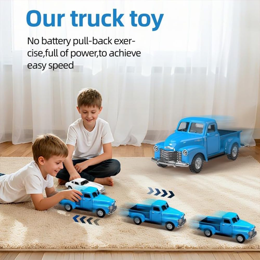 Mquduo Little Blue Truck Toys – 1:32 Alloy Diecast Pull-Back Cars for Kids 2–8