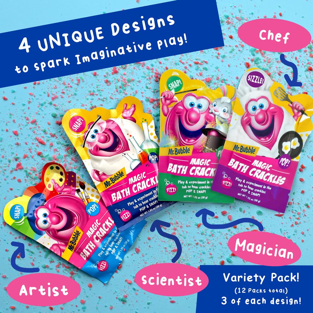 Mr. Bubble Magic Bath Crackles – Colorful Fizz & Pops, 12-Pack