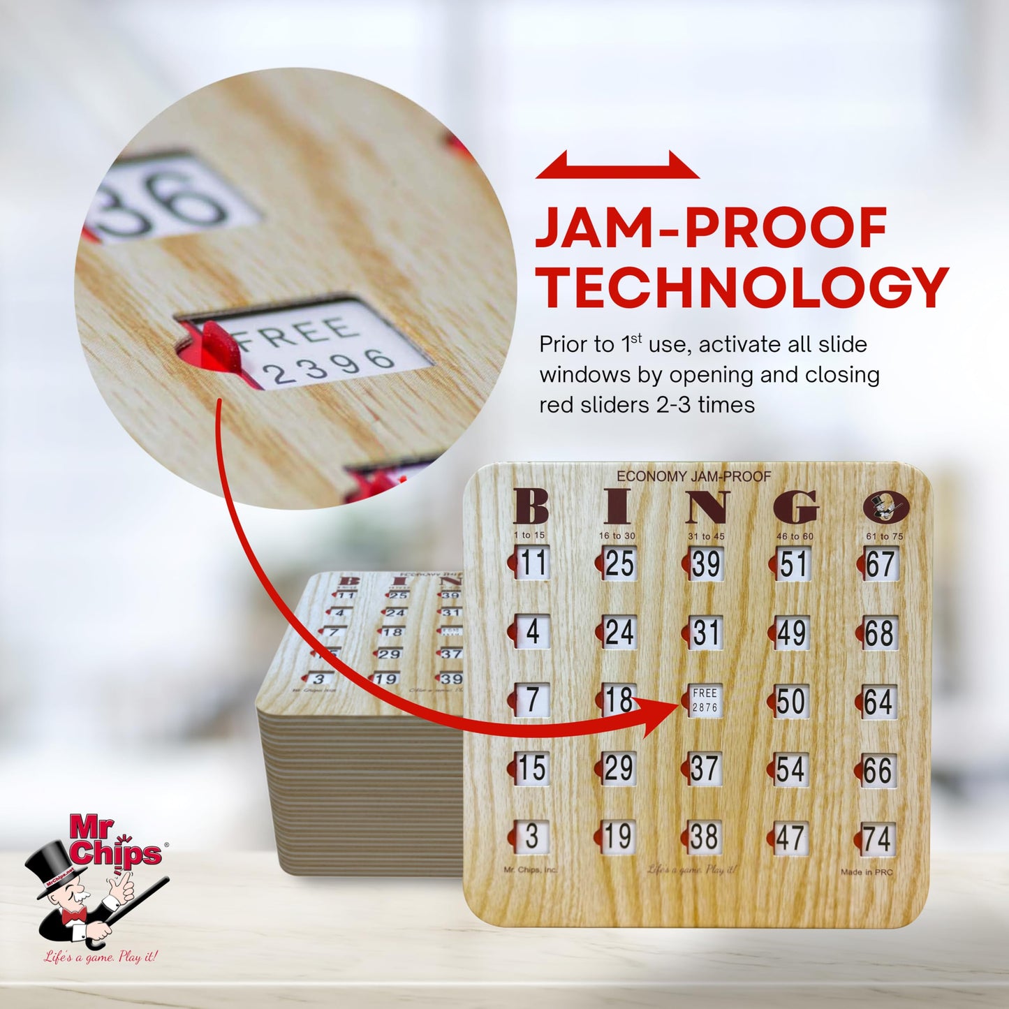 MR CHIPS Jam-Proof Fingertip Slide Bingo Cards – 50-Pack Tan Style