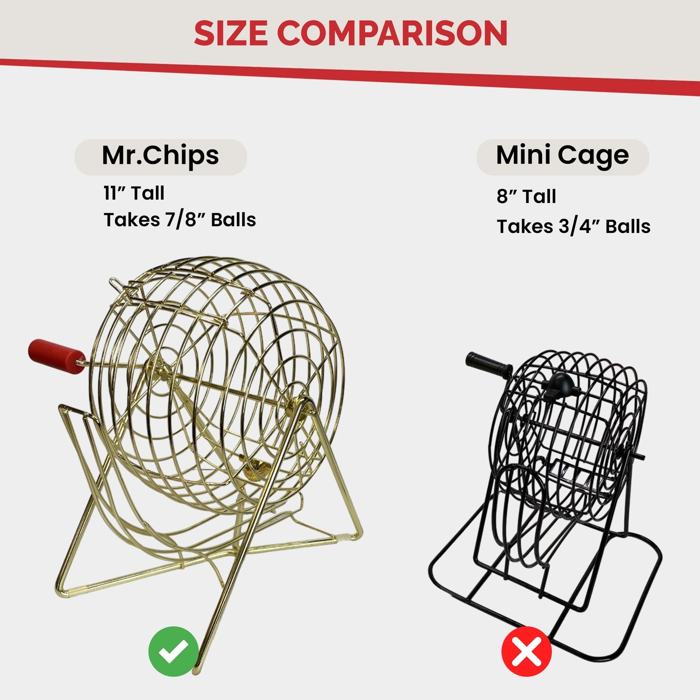 MR CHIPS 11-Inch Tall Pro Bingo Set with Steel Cage, Everlasting 7/8-Inch Balls, Master Board – Luxury Gold