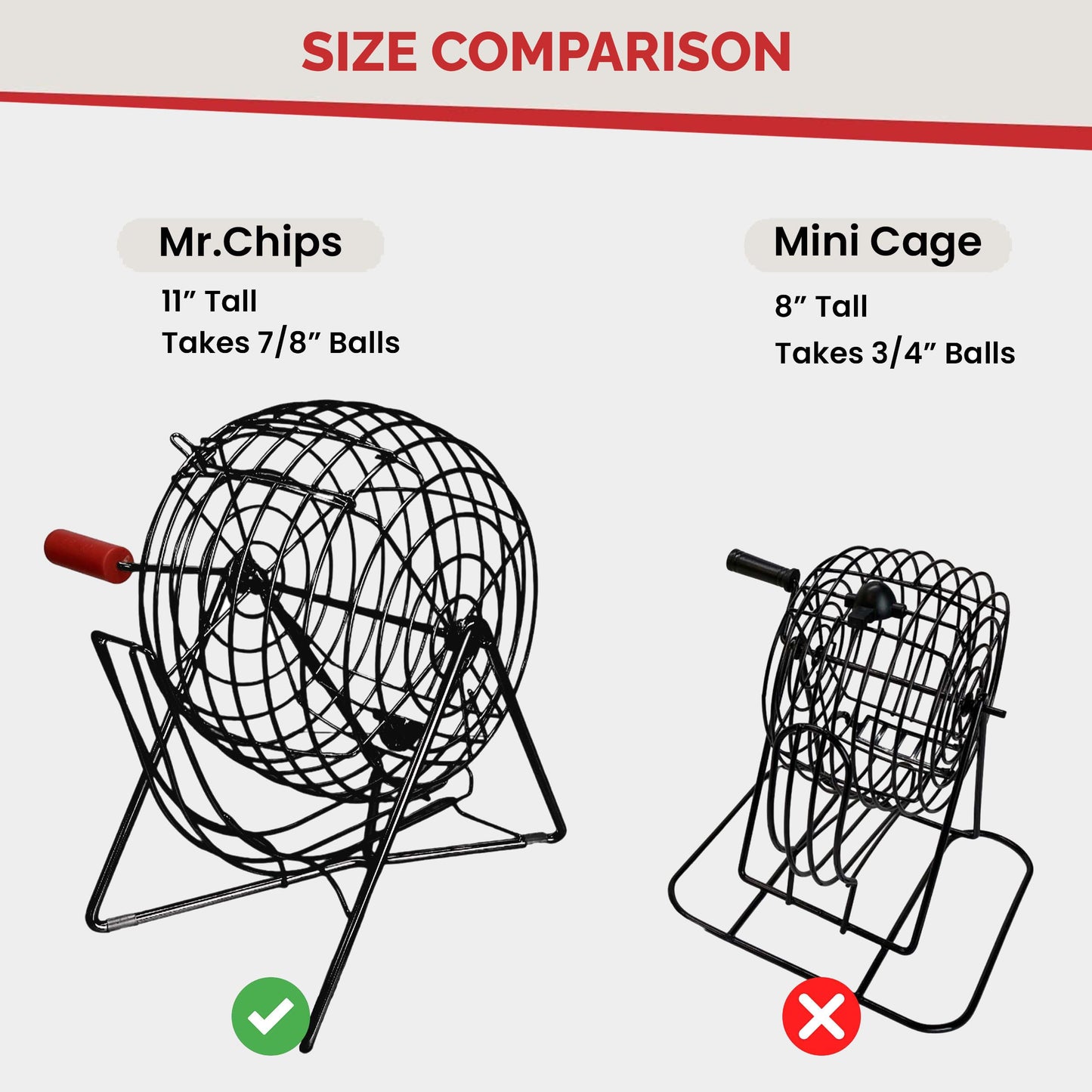 MR CHIPS 11\" Tall Professional Bingo Set with Steel Cage, Everlasting 7/8 inch Balls, Master Board for Balls — Mysterious Black
