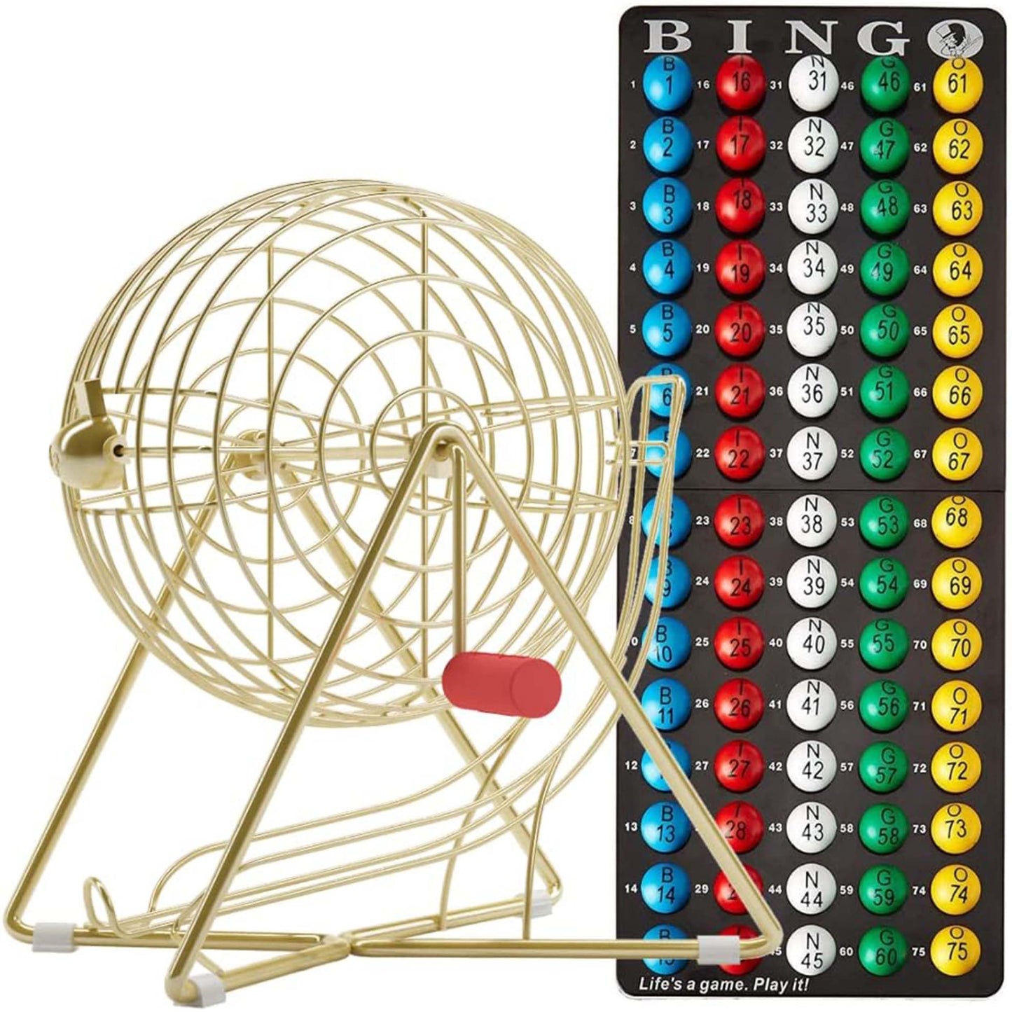MR CHIPS 11-Inch Tall Pro Bingo Set with Steel Cage, Everlasting 7/8-Inch Balls, Master Board – Luxury Gold