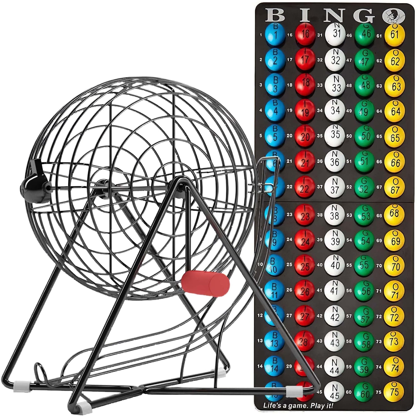 MR CHIPS 11\" Tall Professional Bingo Set with Steel Cage, Everlasting 7/8 inch Balls, Master Board for Balls — Mysterious Black