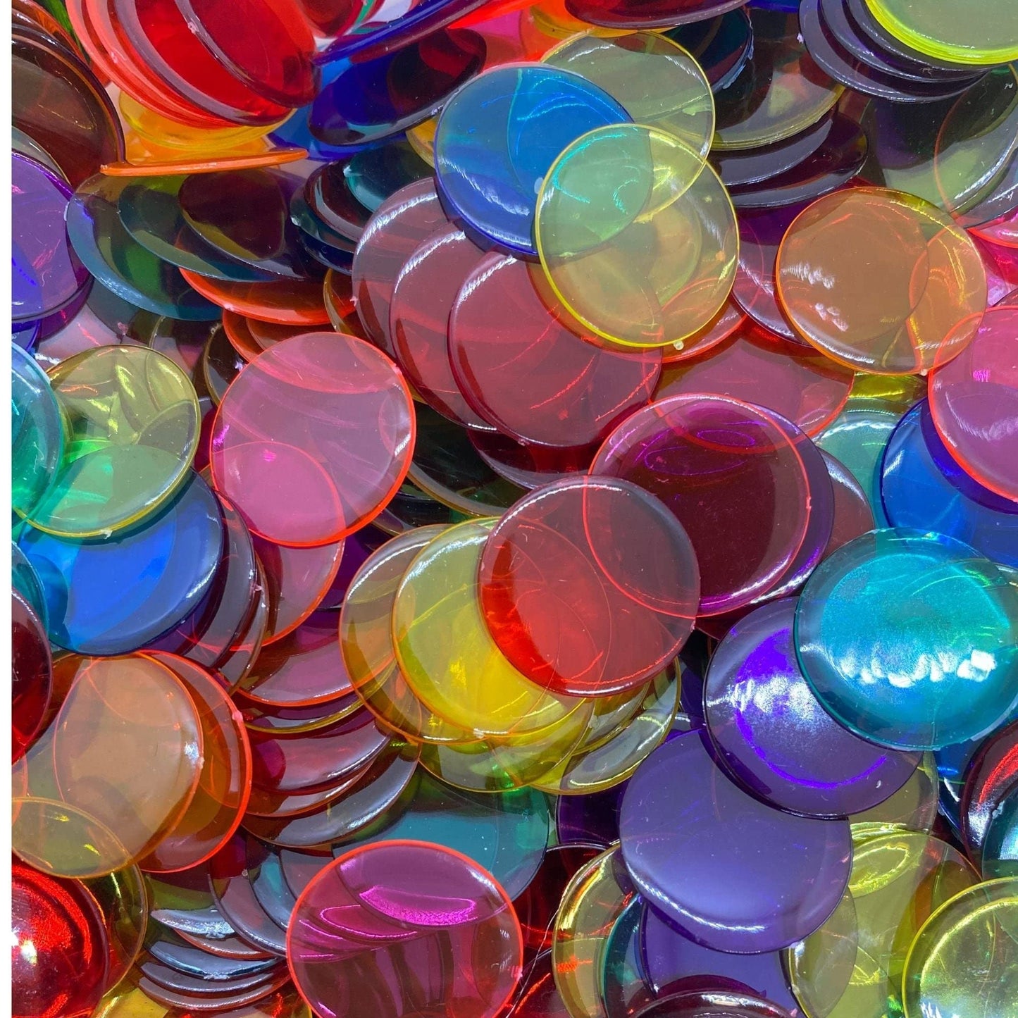 MR CHIPS Plastic Bingo Chips – 1000 Count, 3/4 Inch, Transparent & Solid Colors