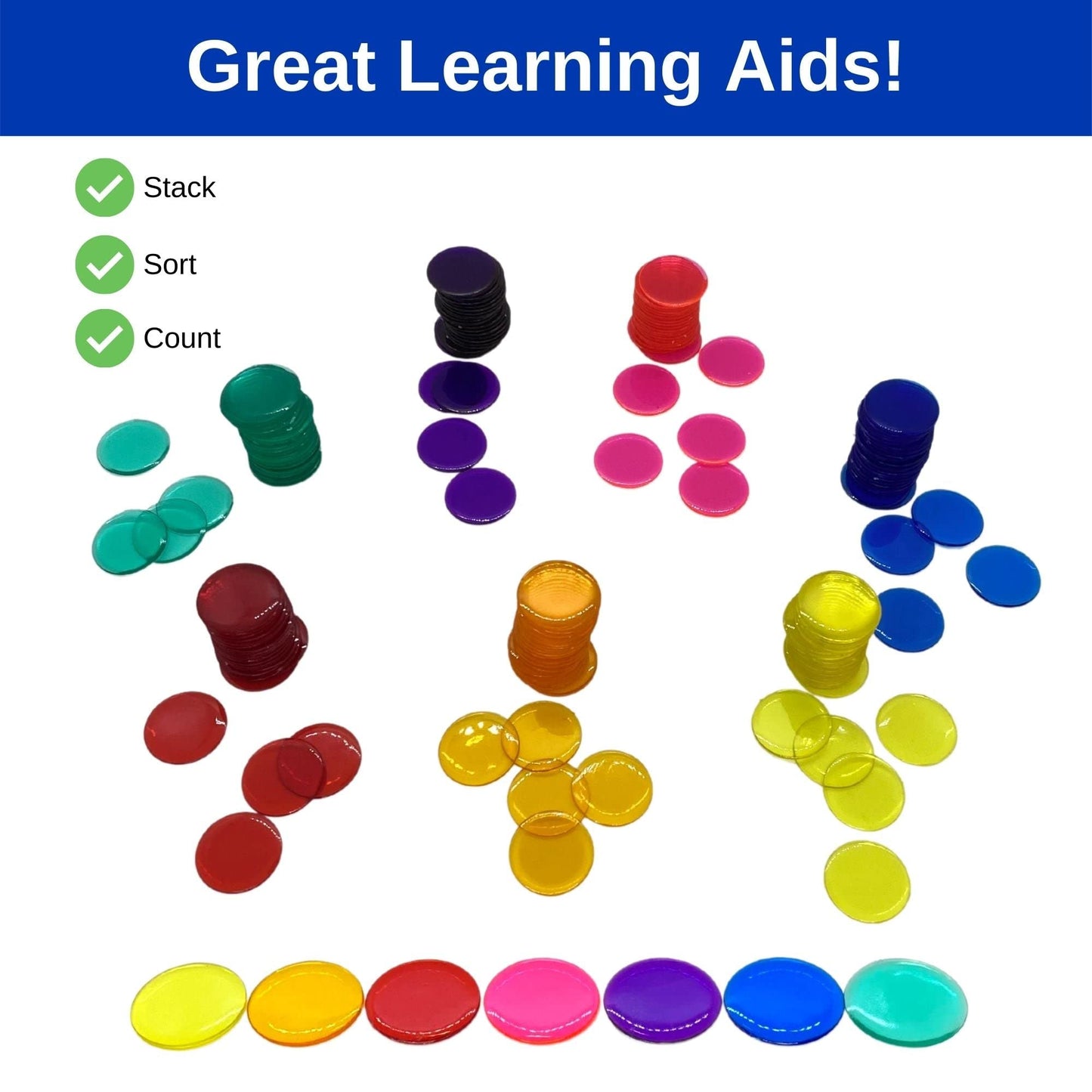 MR CHIPS Plastic Bingo Chips – 1000 Count, 3/4 Inch, Transparent & Solid Colors