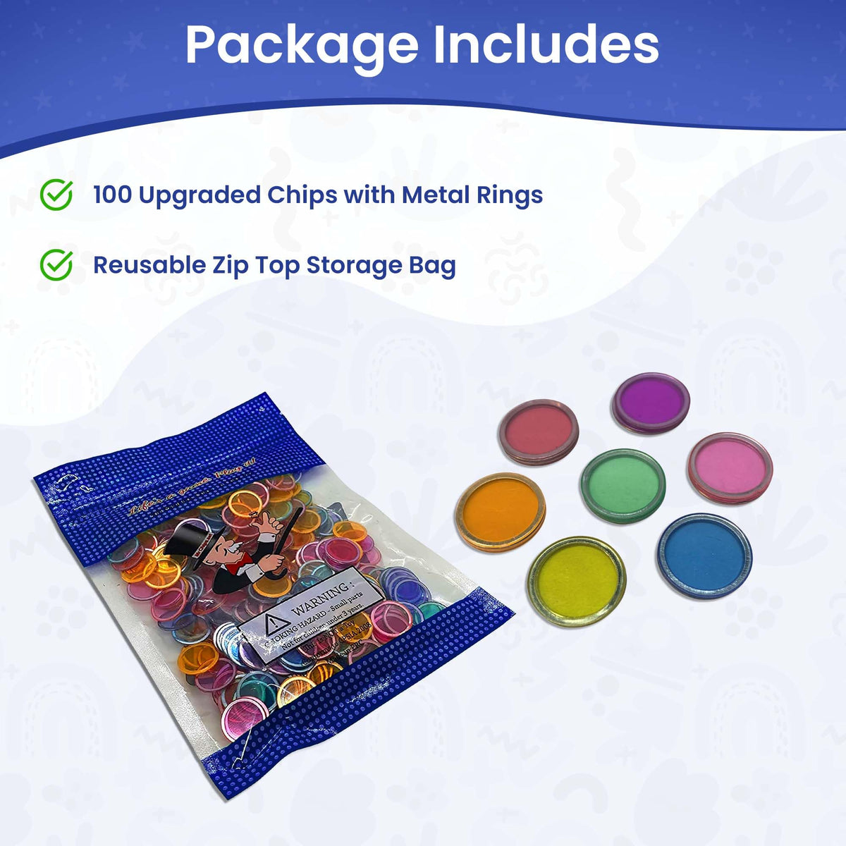MR CHIPS Magnetic Bingo Chips with Metal Ring – 3/4 Inch, 100 Pieces, 7 Colors, Reusable Bag