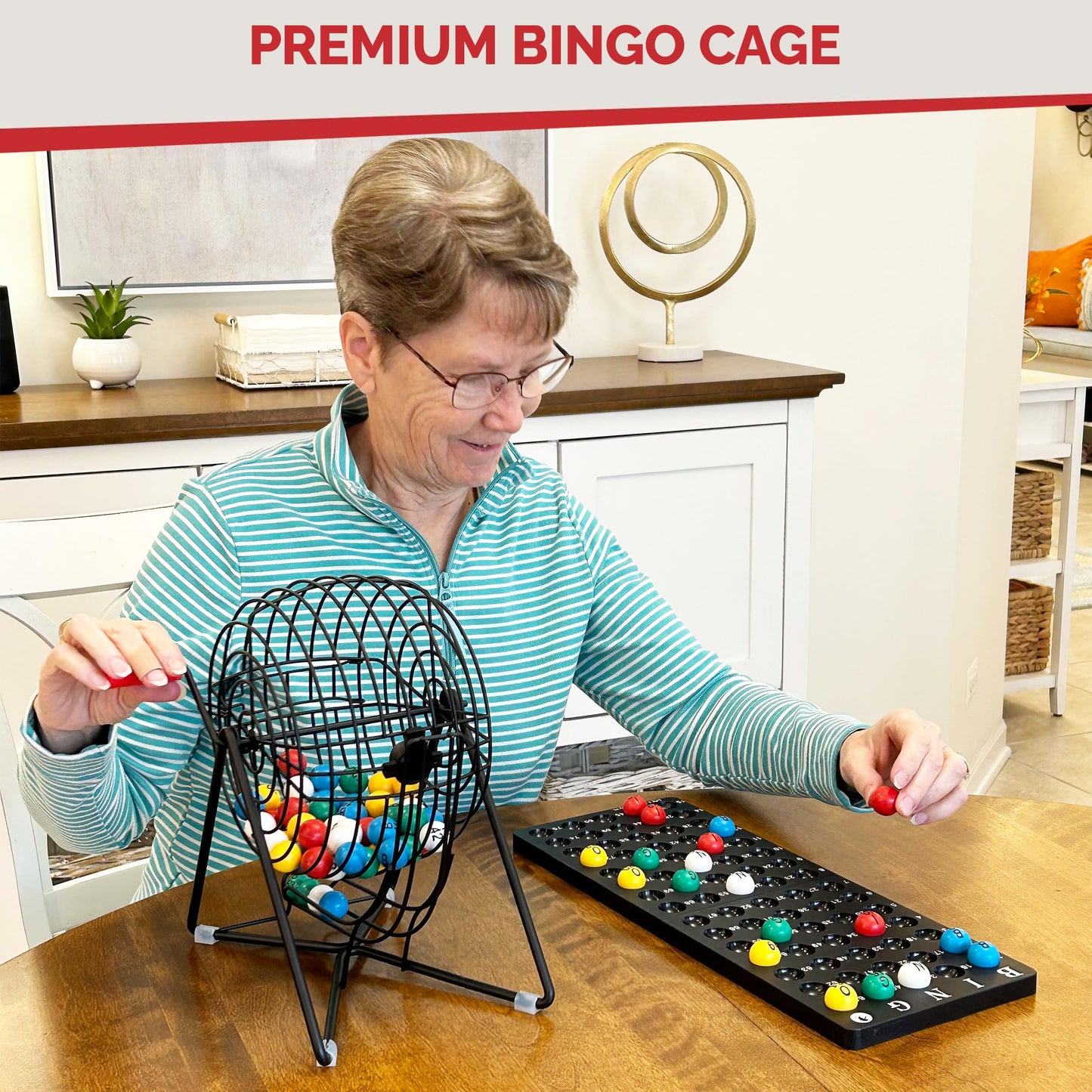 MR CHIPS 11\" Tall Professional Bingo Set with Steel Cage, Everlasting 7/8 inch Balls, Master Board for Balls — Mysterious Black