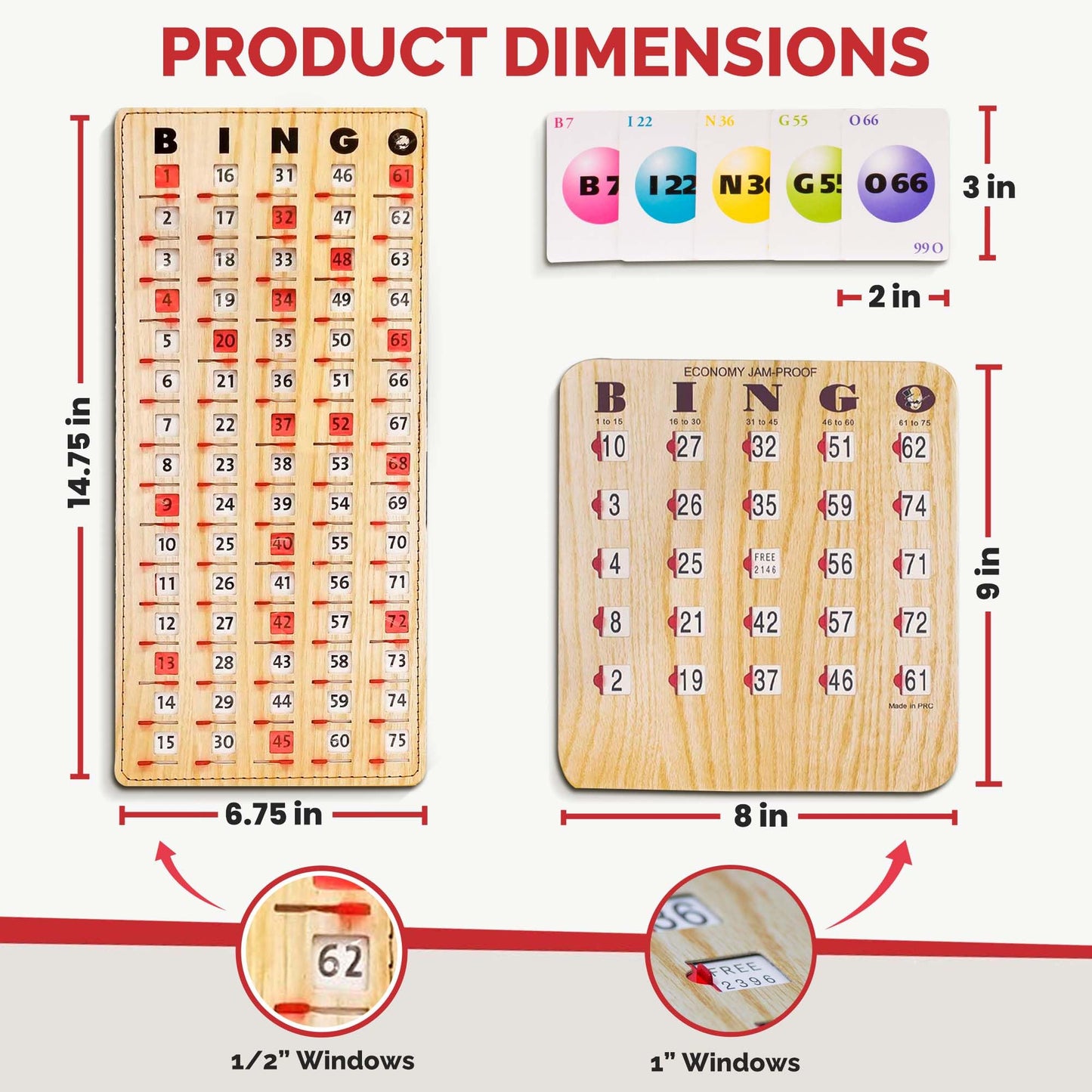 MR CHIPS Jam-Proof Bingo Cards with Sliding Windows - 50 Cards, 75 Calling Cards & Master Board