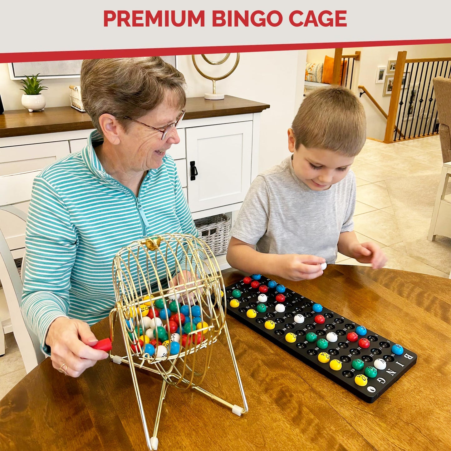 MR CHIPS 11-Inch Tall Pro Bingo Set with Steel Cage, Everlasting 7/8-Inch Balls, Master Board – Luxury Gold
