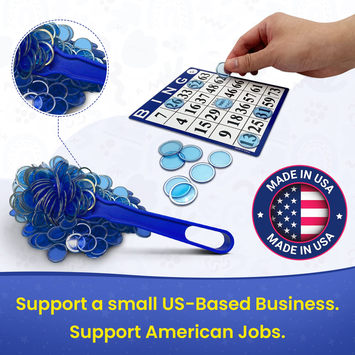 MR CHIPS Made in USA Bingo Magnetic Wand & 3/4-Inch Blue Chips (100 Pieces) – Support American Jobs