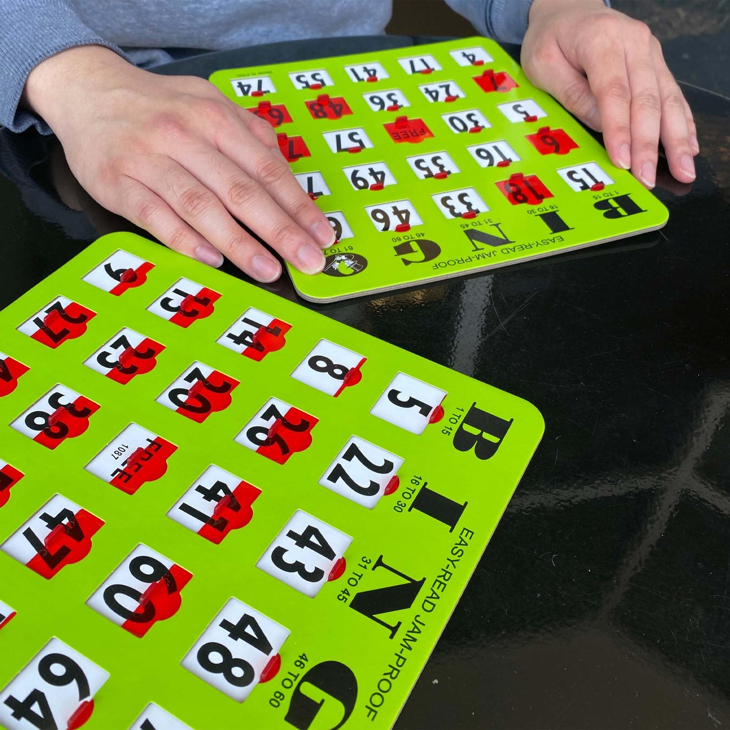 MR CHIPS Jam-Proof Large-Print Bingo Cards – Sliding Windows, 25 Pack (Green)