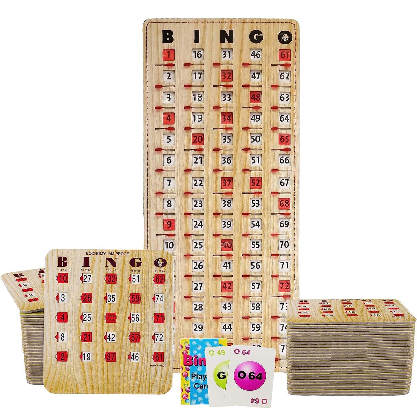 MR CHIPS Jam-Proof Bingo Cards with Sliding Windows - 50 Cards, 75 Calling Cards & Master Board