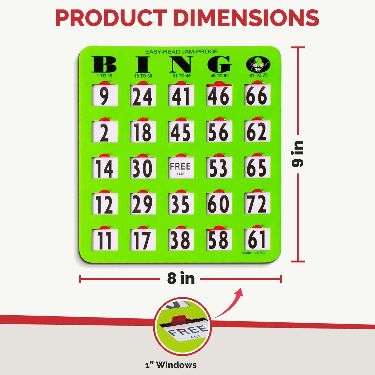 MR CHIPS Jam-Proof Large-Print Bingo Cards – Sliding Windows, 25 Pack (Green)