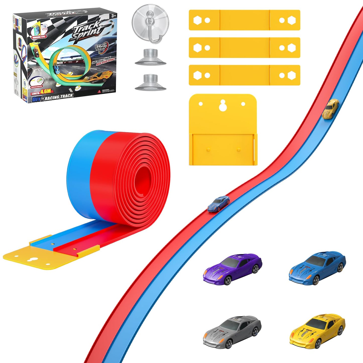 Mr IRONSTONE 15ft Flexible Race Track with 4 Cars – Dual-Track, Portable Indoor/Outdoor Play