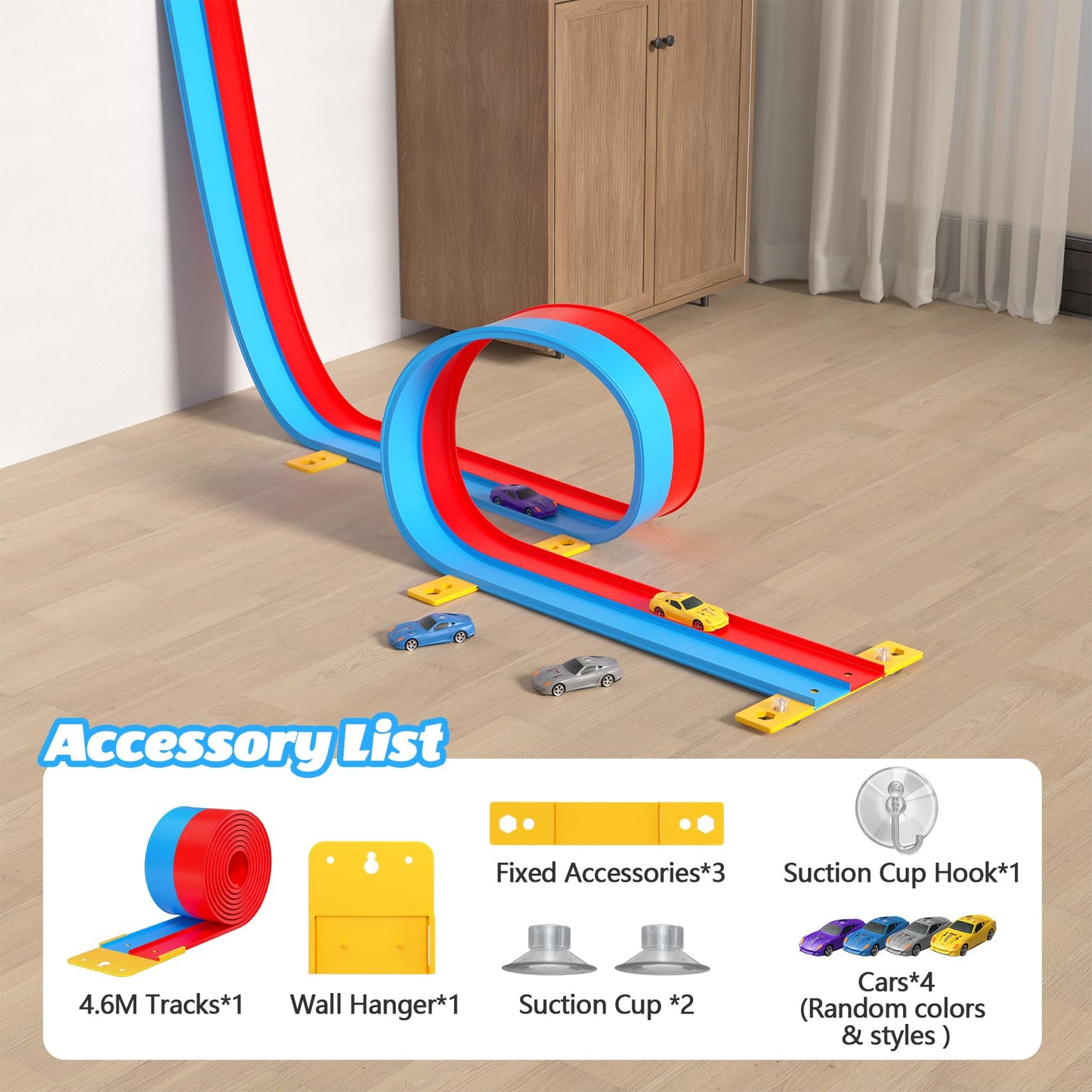 Mr IRONSTONE 15ft Flexible Race Track with 4 Cars – Dual-Track, Portable Indoor/Outdoor Play