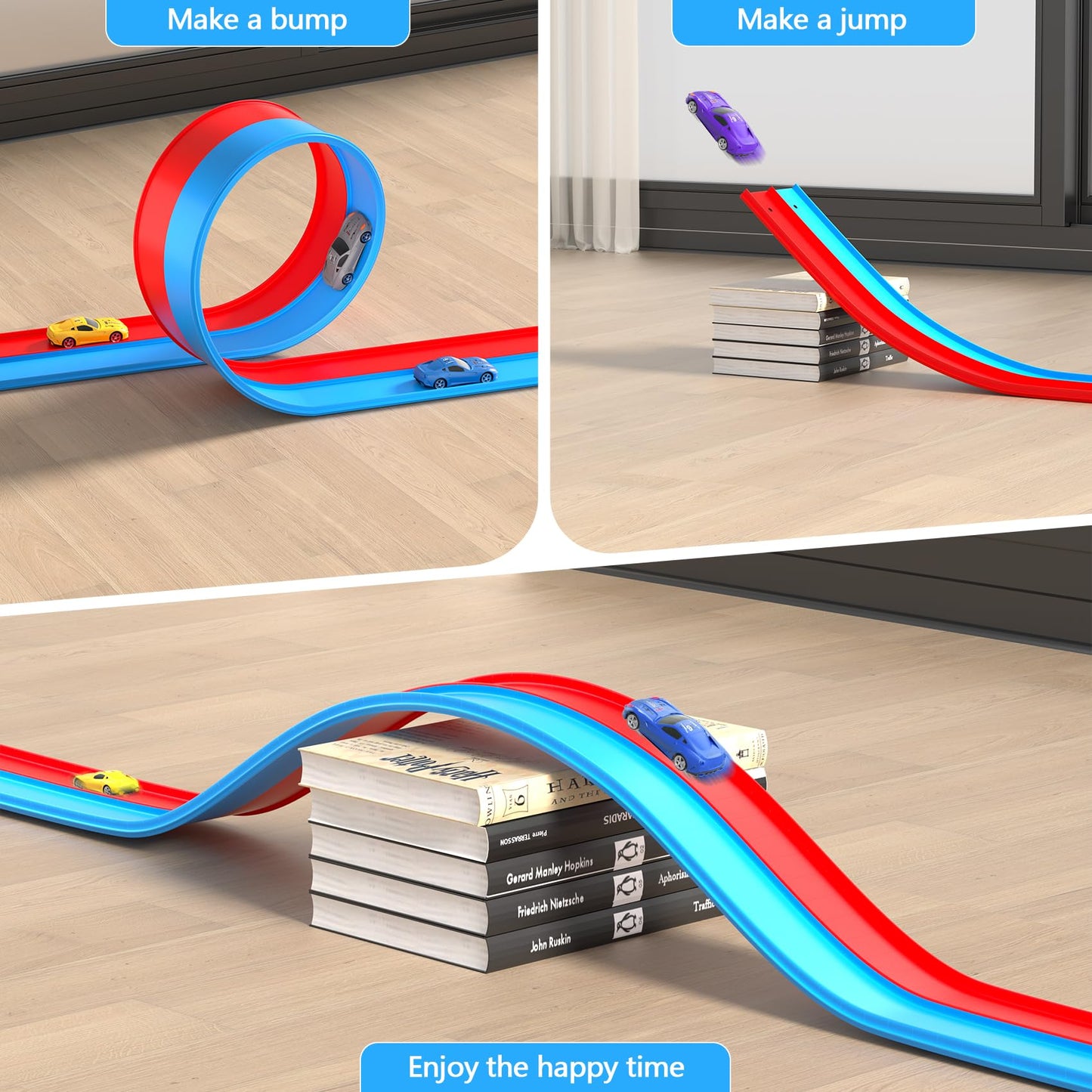 Mr IRONSTONE 15ft Flexible Race Track with 4 Cars – Dual-Track, Portable Indoor/Outdoor Play