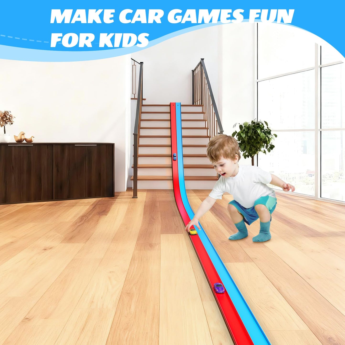 Mr IRONSTONE 15ft Flexible Race Track with 4 Cars – Dual-Track, Portable Indoor/Outdoor Play