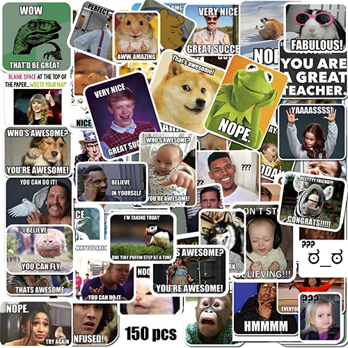 Mr.lucky Artwork Funny Meme Stickers 150PCS – Easy Peel Vinyl, Water-Resistant, No Repeats