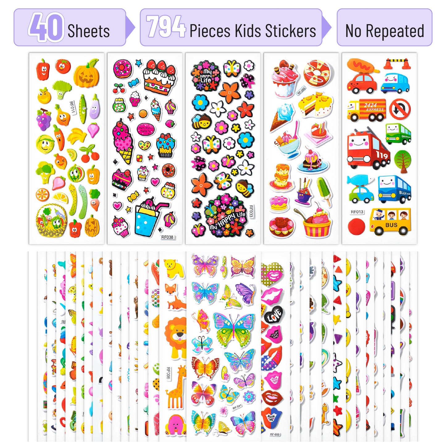Mr. Pen 3D Puffy Stickers for Toddlers & Kids — 40 Sheets, 794 Pcs, Assorted Themes