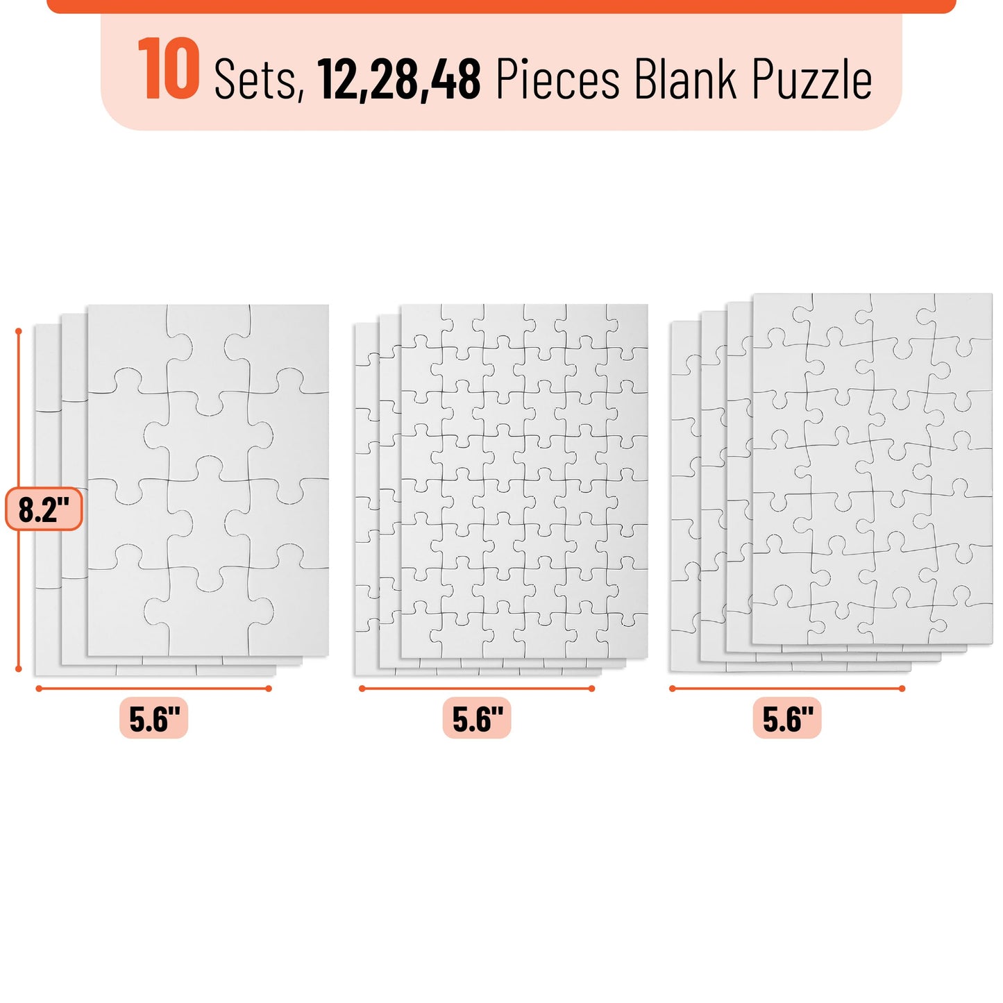 Mr. Pen Blank Puzzle Set – 10 Puzzles (12/28/48 pcs), 8.2 x 5.6 in, White, Modern Style