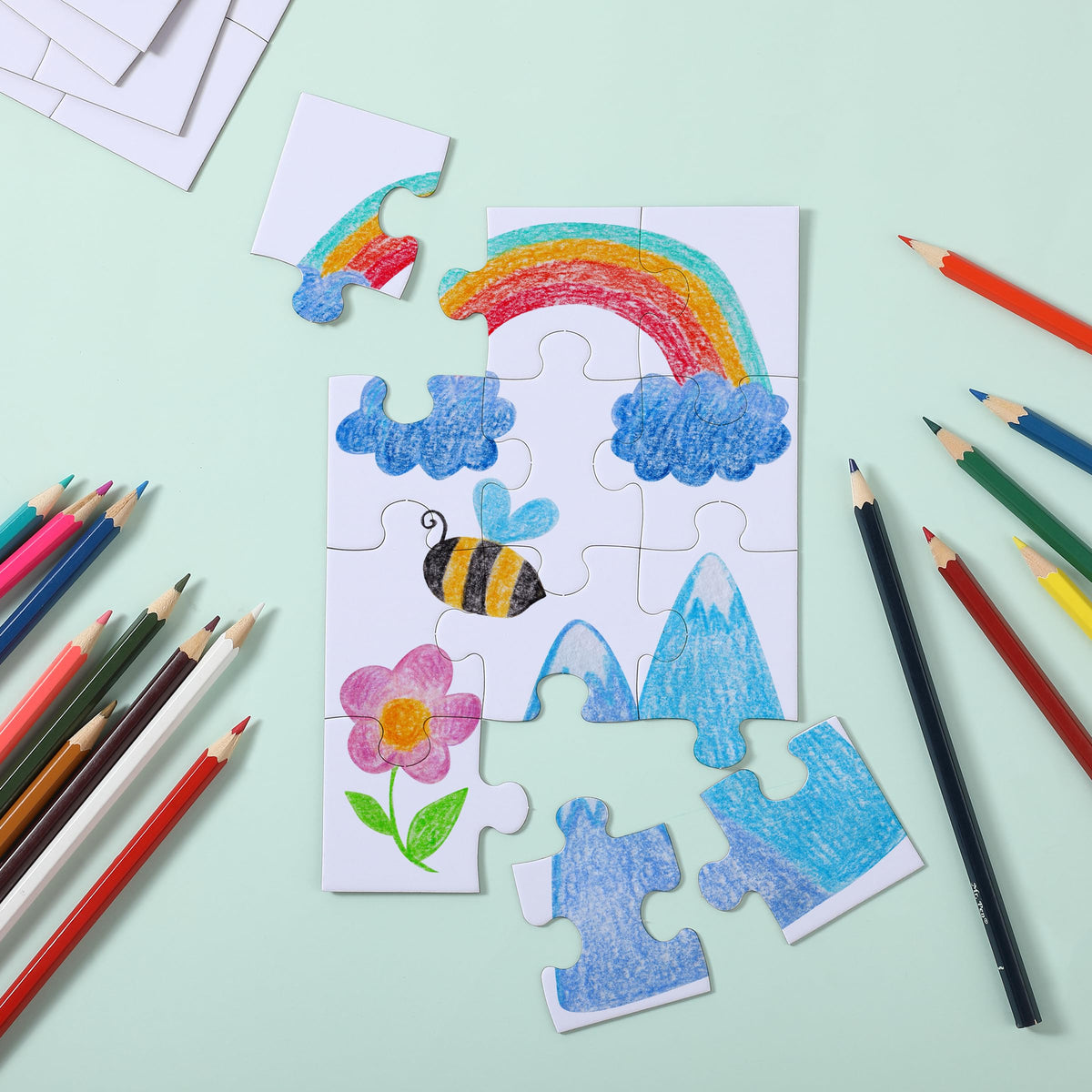 Mr. Pen Blank Puzzle Set – 10 Puzzles (12/28/48 pcs), 8.2 x 5.6 in, White, Modern Style