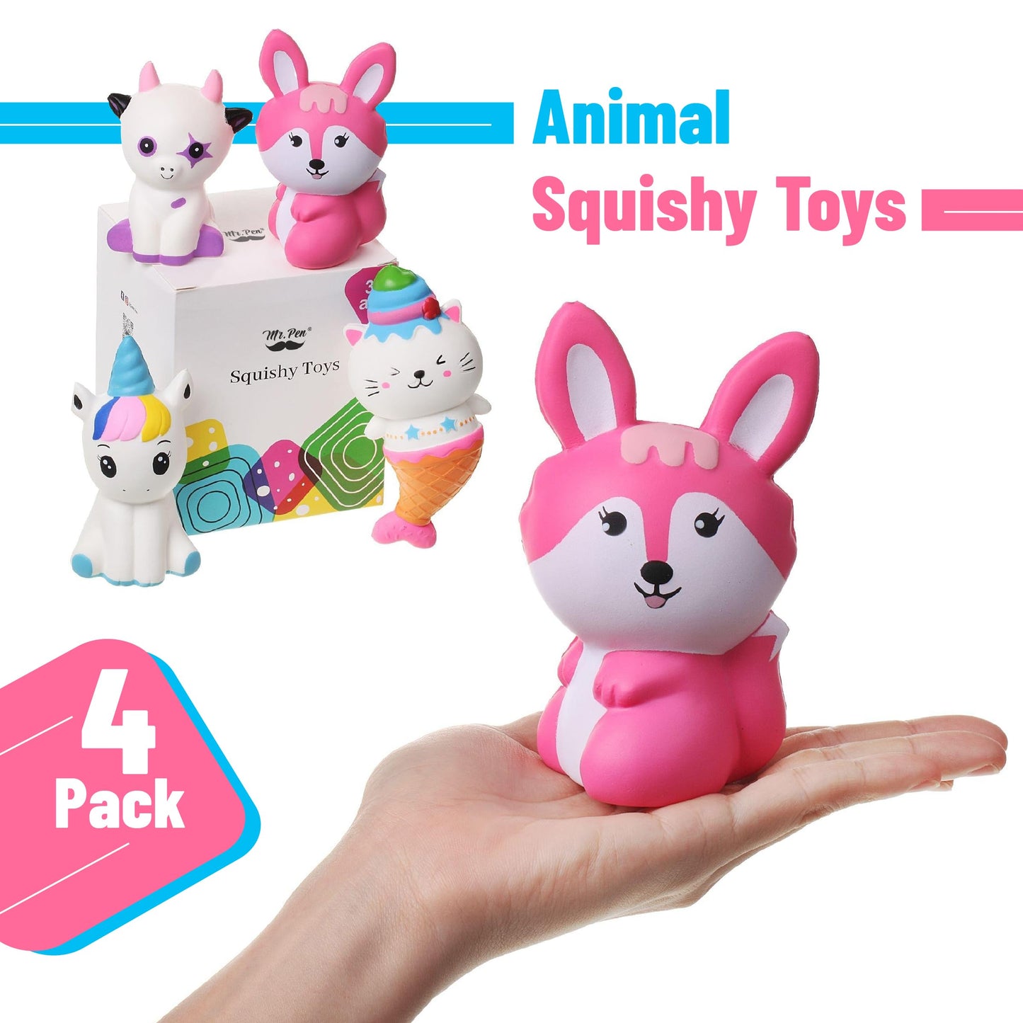 Mr. Pen Jumbo Squishies 4-Pack – Slow Rising Animal Squeeze Toys