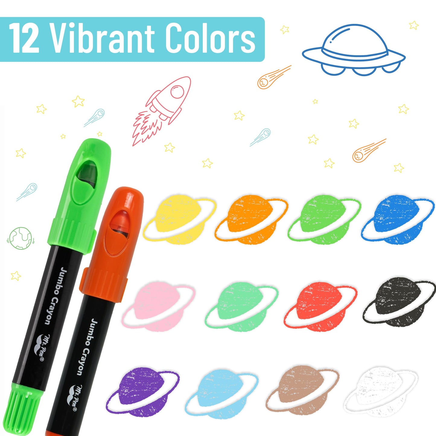 Mr. Pen Jumbo Twistable Crayons – 12 Pack, Non-Toxic & Washable Multicolor