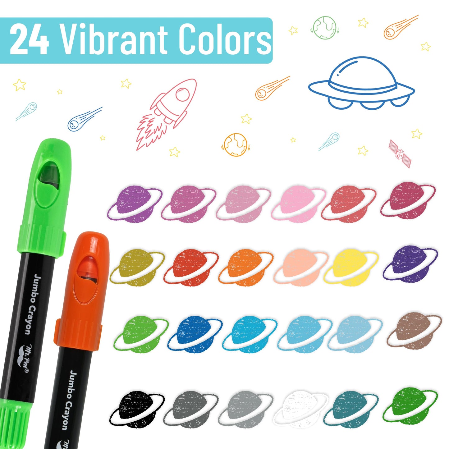 Mr. Pen Jumbo Twistable Crayons – 24 Pack, Non-Toxic & Washable