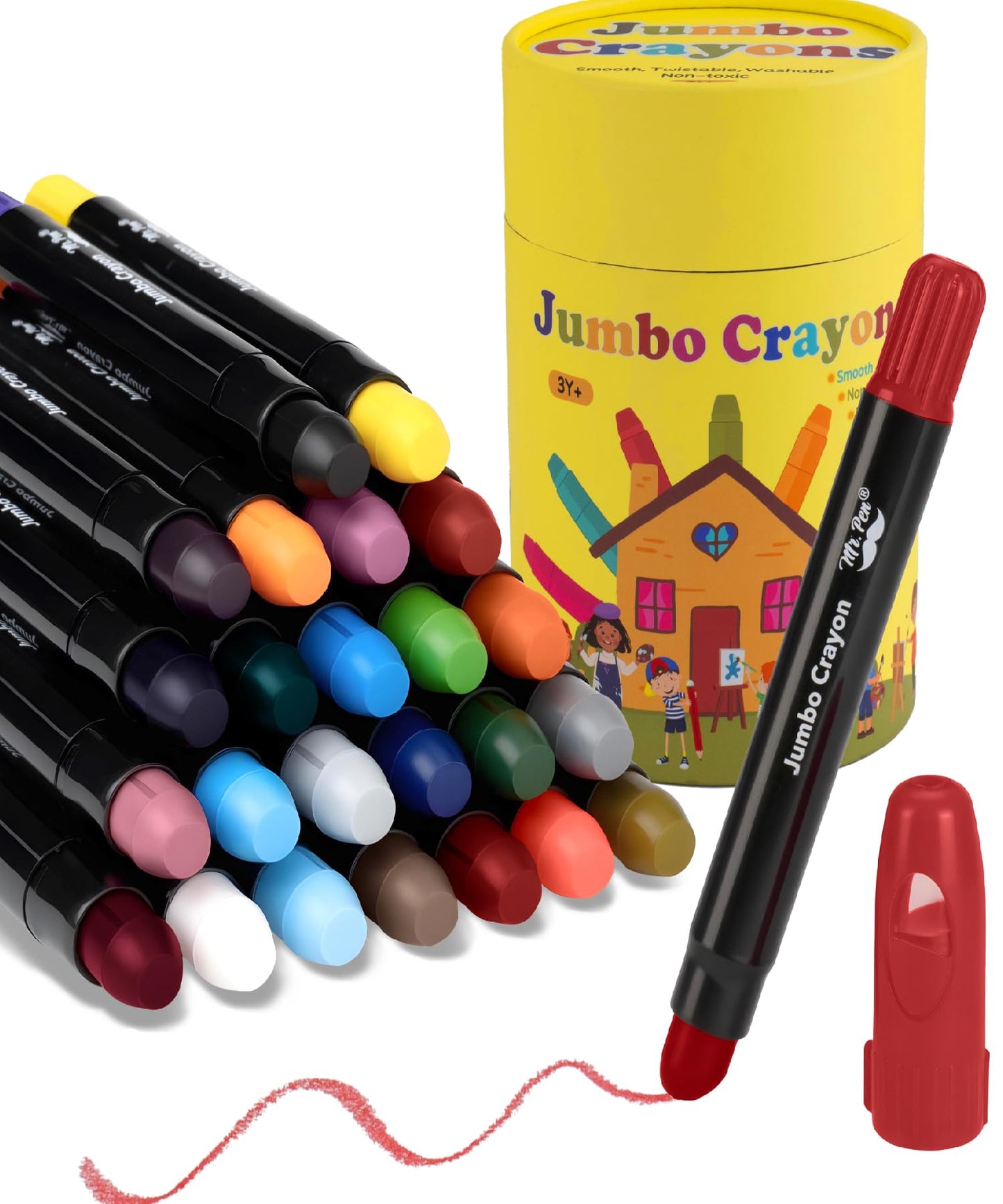 Mr. Pen Jumbo Twistable Crayons – 24 Pack, Non-Toxic & Washable