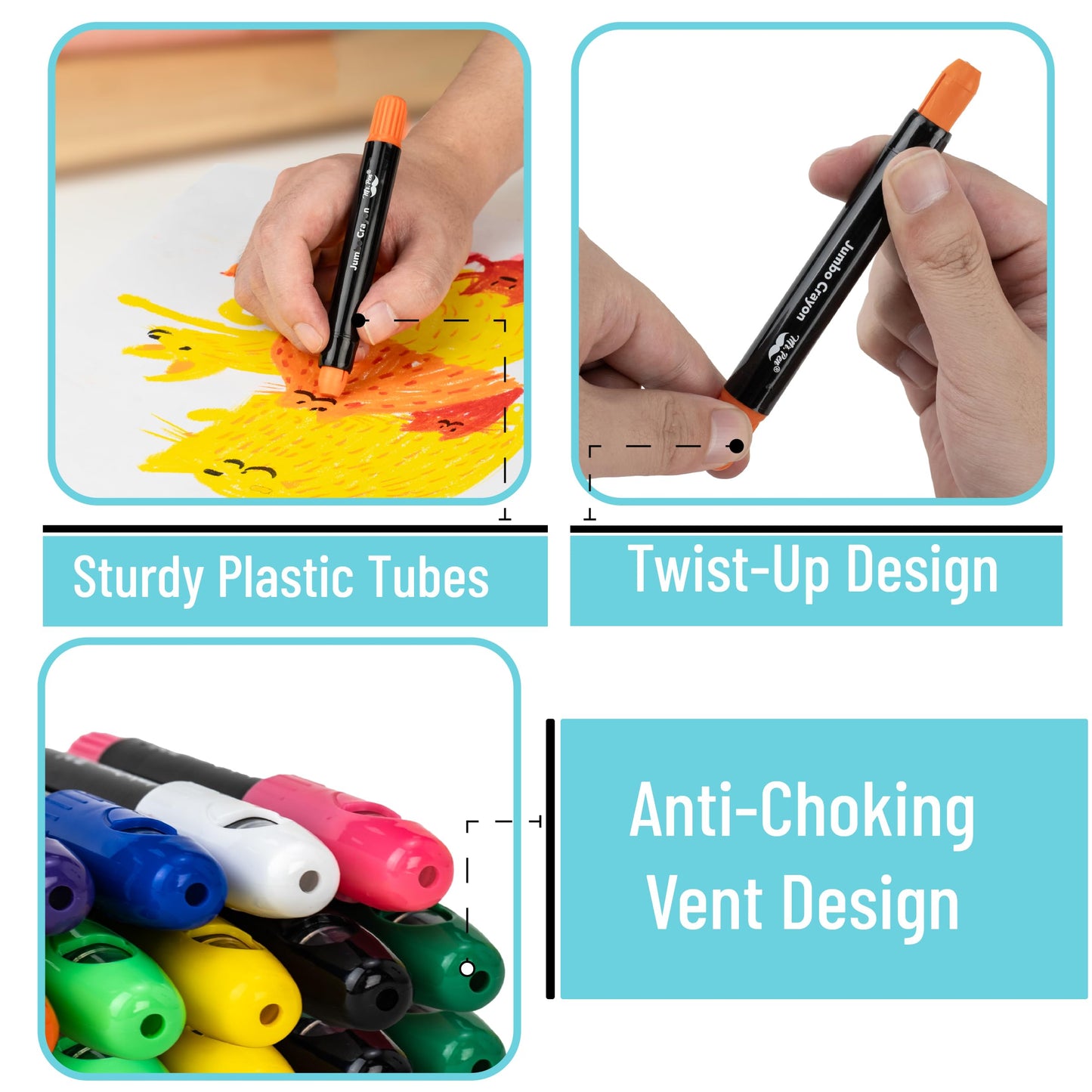 Mr. Pen Jumbo Twistable Crayons – 12 Pack, Non-Toxic & Washable Multicolor