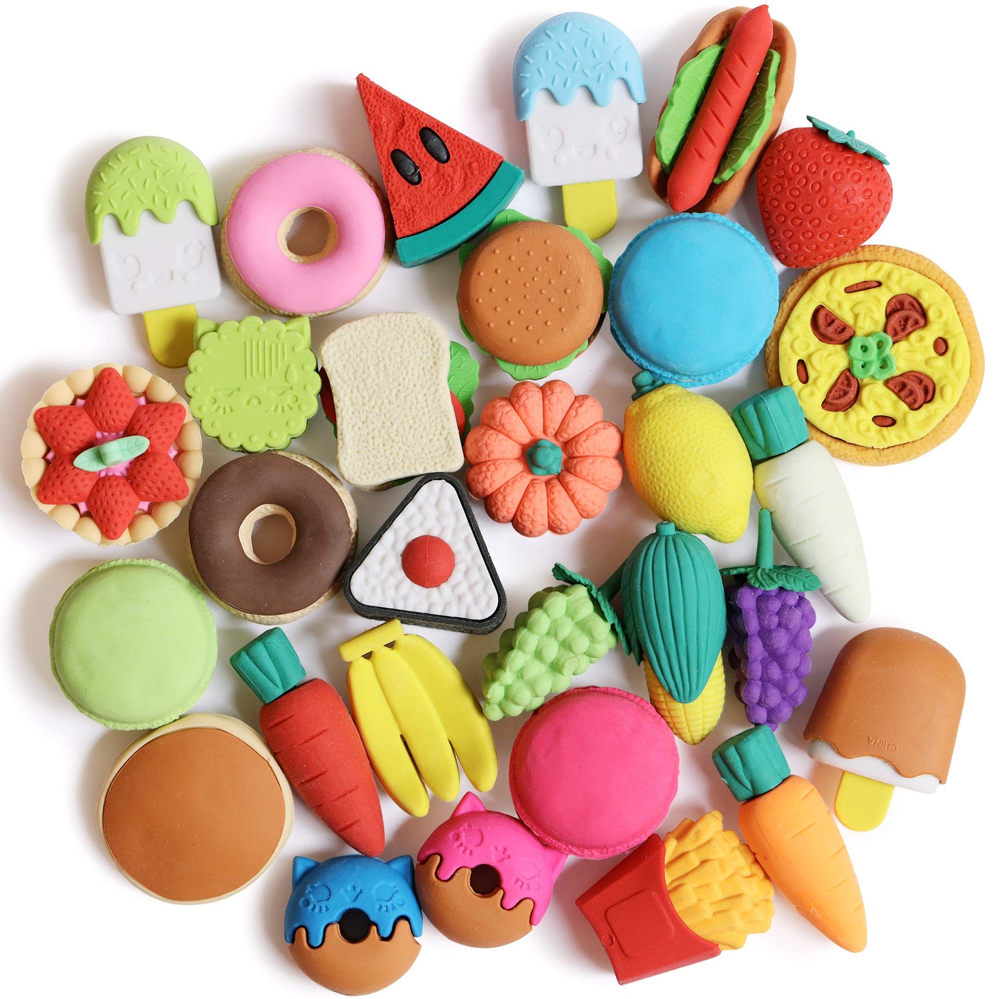 Mr. Pen Mini Food Erasers for Kids | 30-Pack 3D Erasers – Non-Toxic & No Smudge